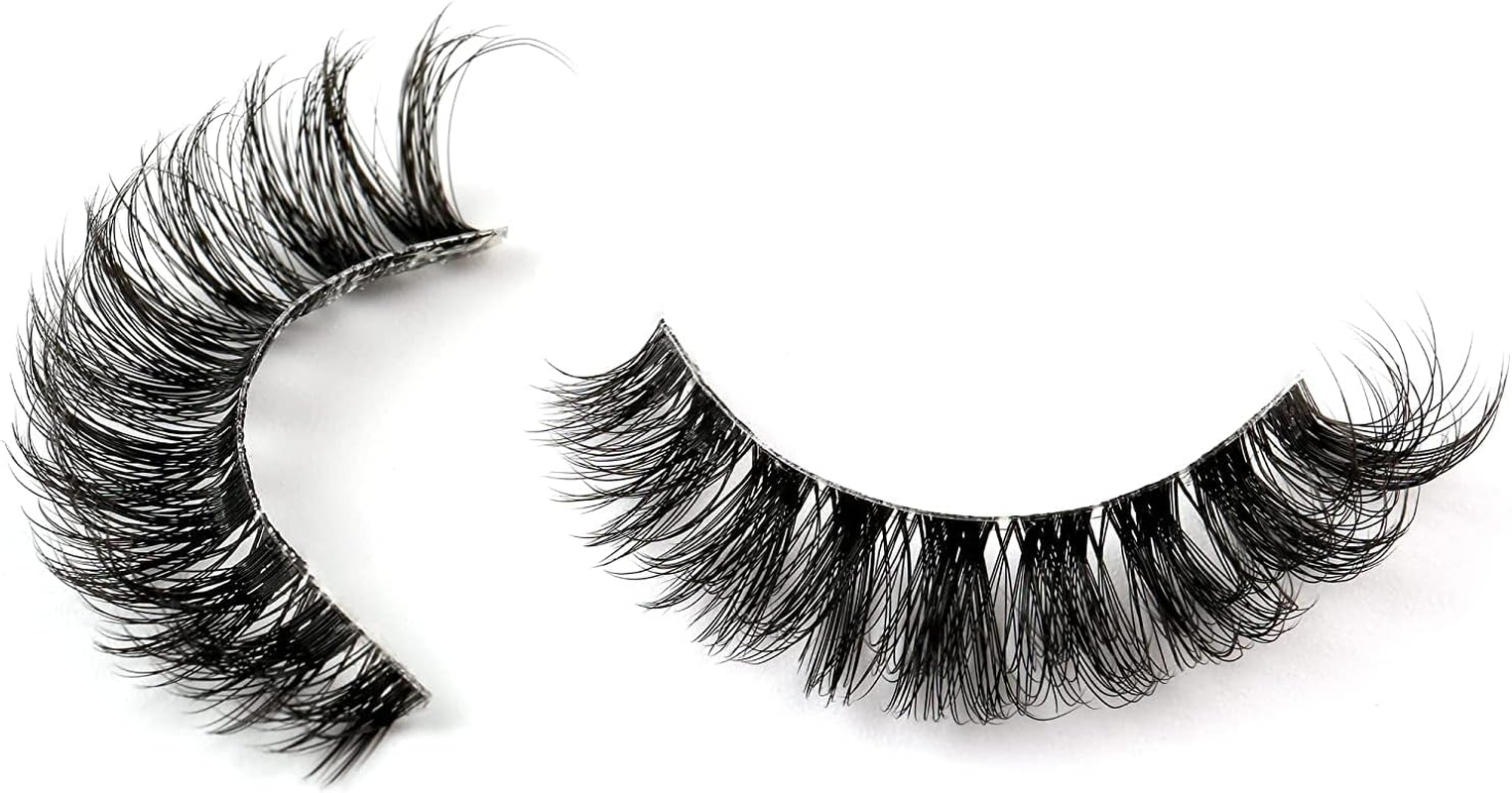 Clear Band Russian Strip Eyelashes C/D Curl Wispy Fluffy Mink Lashes 3D Fluffy Eyelash Manga Lashes Natural Looking False Eyelashes That Look like Individual Clusters Mink Eye Lashes Pack (AG04)