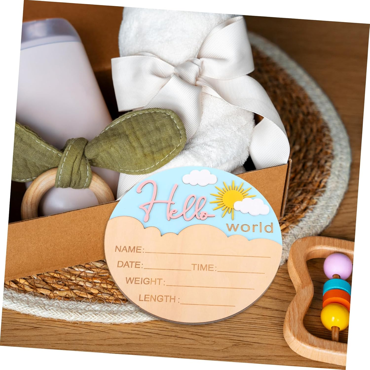 BESPORTBLE round Name Plaque for Photo Props for Shower Nursery Safe Smooth Finish Keepsake for Newborn Boys - Multi image number 6