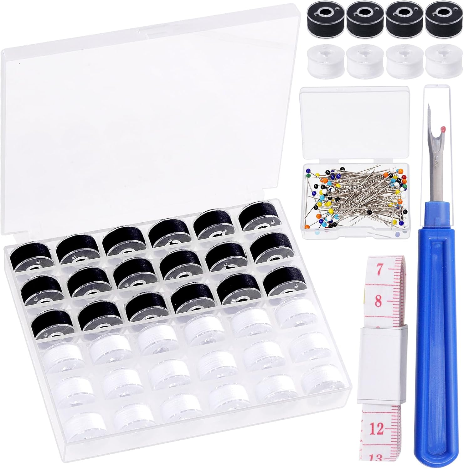 Swpeet 72Pcs 36 Colors Bobbins Sewing Threads Kit, Prewound Bobbins and Thread Spools per Polyester Sewing Thread Spools for Sewing Machine, Sewing Supplies for Hand, Travel, DIY and Home