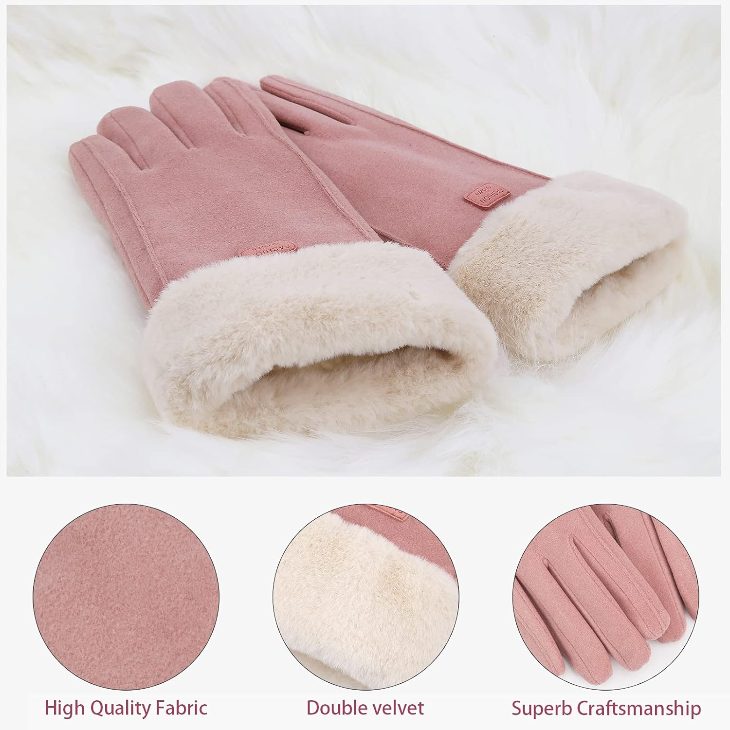 Womens Winter Warm Touchscreen Texting Gloves with Thermal Fleece Lined for Cold Weather - Pink image number 5