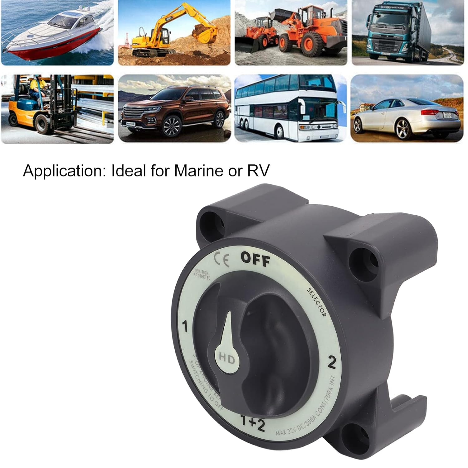 Gernie 4 Position Battery Power Cut Master Switch Disconnect Isolator 500A Marine Battery Cut off Switch, Black or Gray image number 6