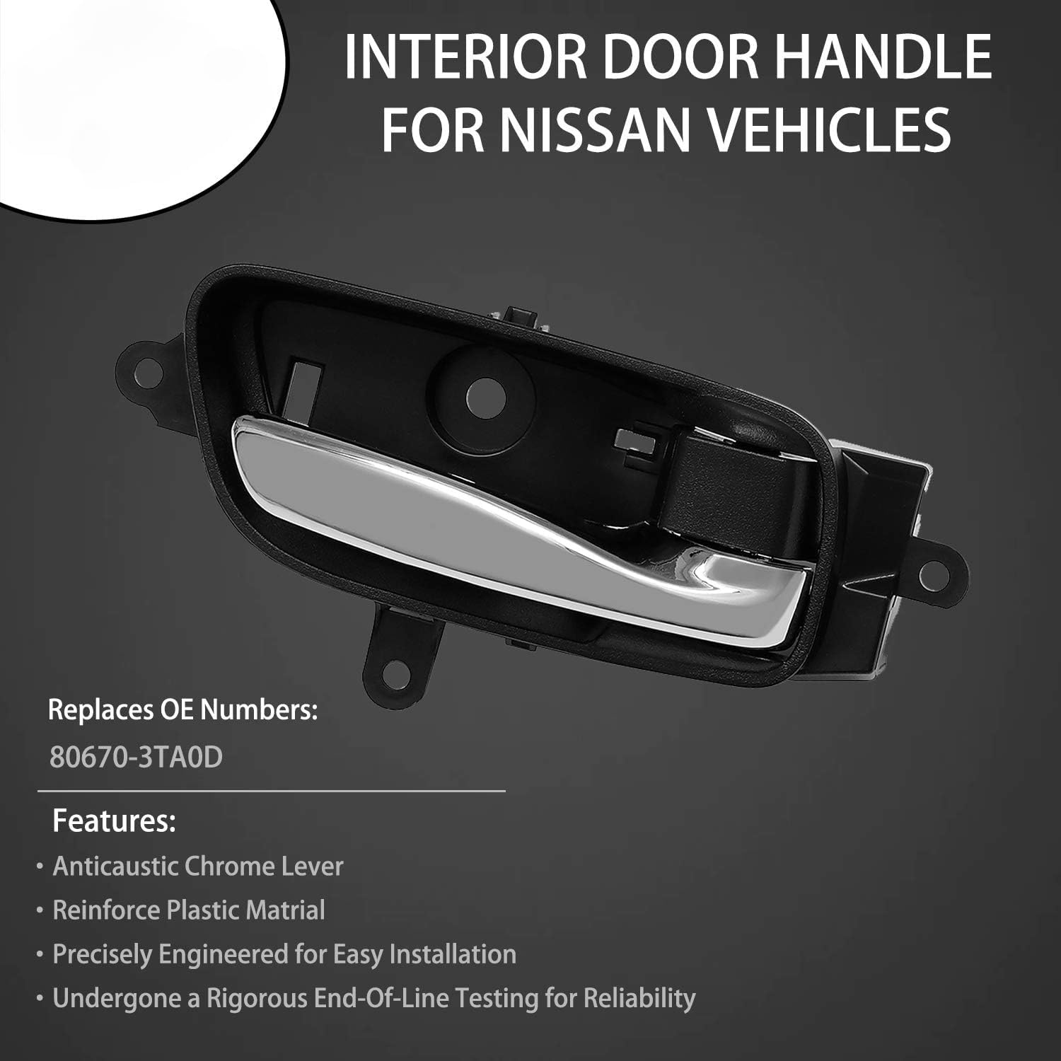 Front Rear Left Right Side Interior Door Handle Fit for Nissan Altima Pathfinder 2013-2017 Titan 2015-2017 Titan XD 2016-2017 Murano 2015-2017, Replaces# 80670-3TA0D, 80671-3TA0D (Driver Side) image number 6