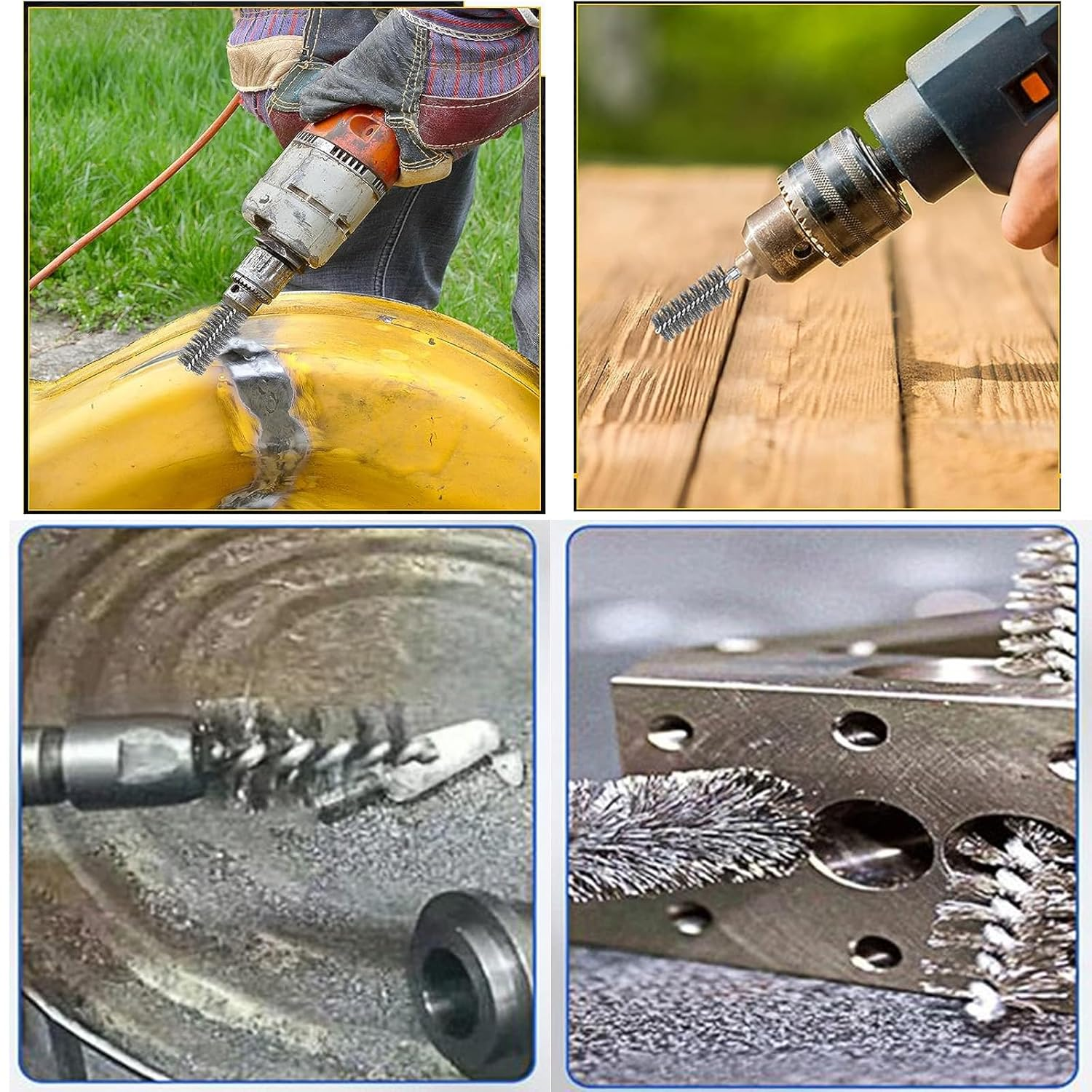 YUENTOEN 12PCS Bore Wire Brush, Stainless Steel Bore Brush Bristles Wire Brush for Rust and Tube Cleaning with 1/4 Inch Hex Shank Handle