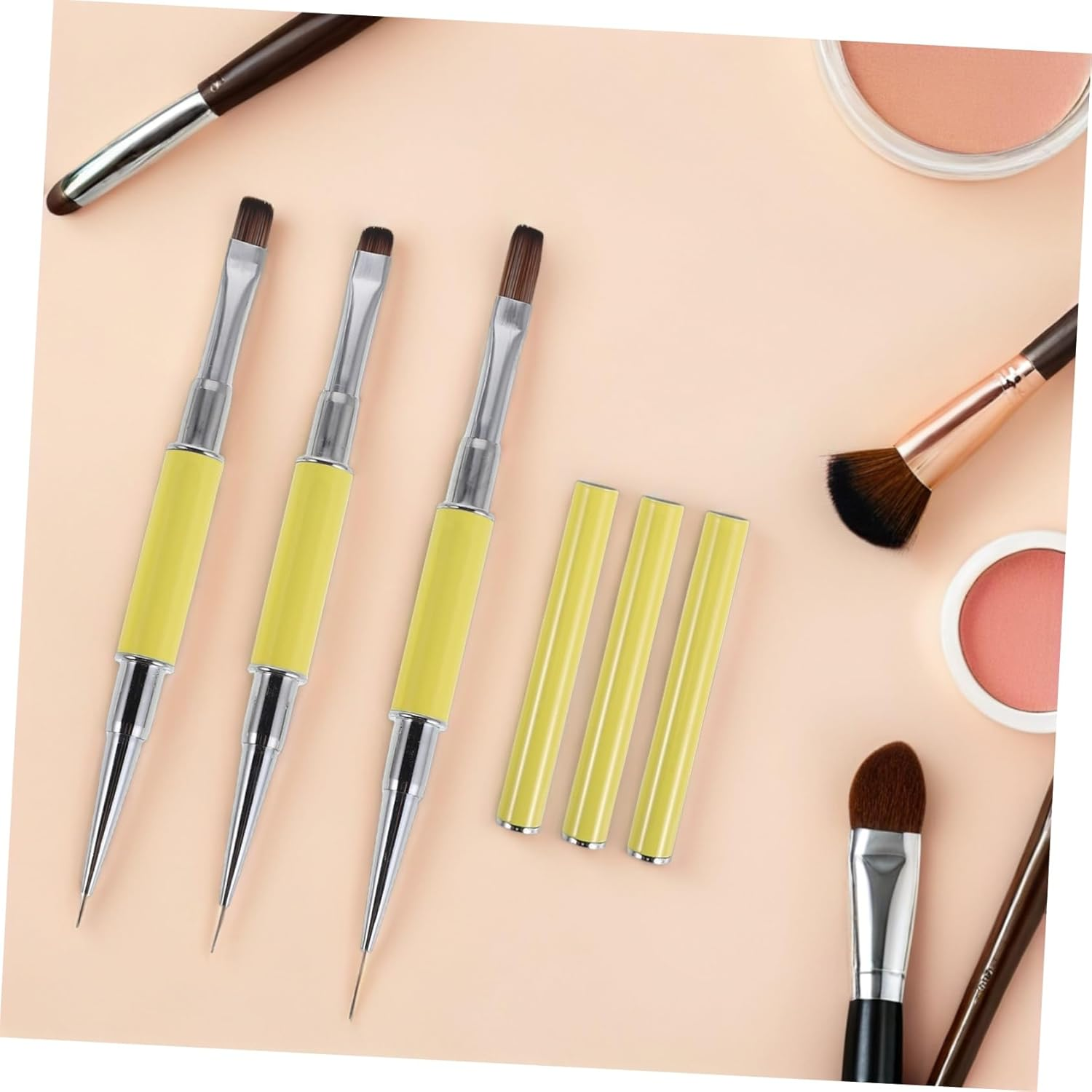 DONFAMDS 3Pcs Dual Ended Nail Art Brushes Precision Liner and Detail Pens for Manicure Salon DIY Nail Art Soft Resilient Bristles Easy to Clean - Yellow image number 5