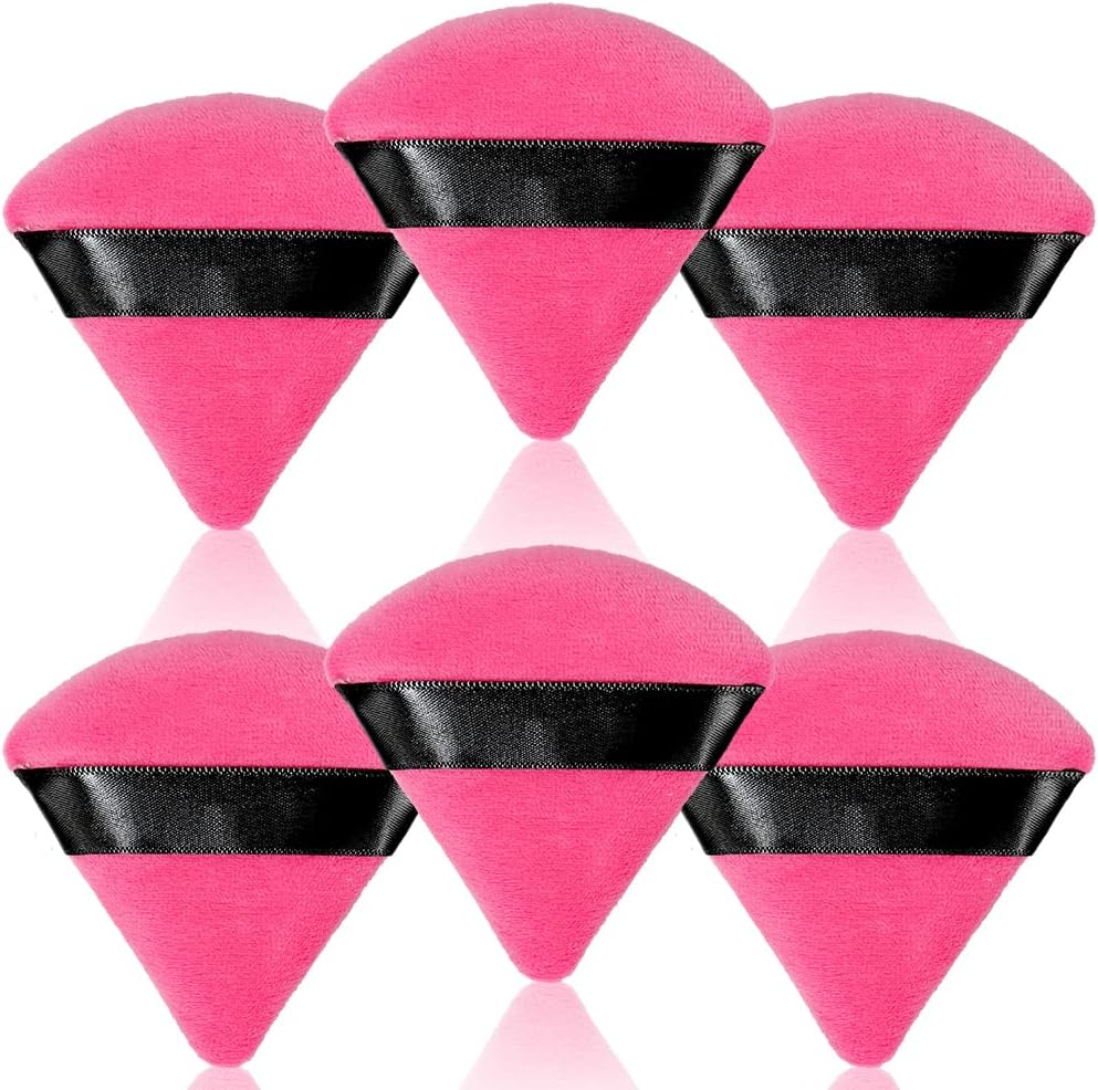 6Pcs Soft Makeup Powder Puff - Triangle Velour Puffs for Setting Loose and Body Powder, Mineral Cosmetic Foundation Blender Sponge, Beauty Makeup Tools (Black) image number 1