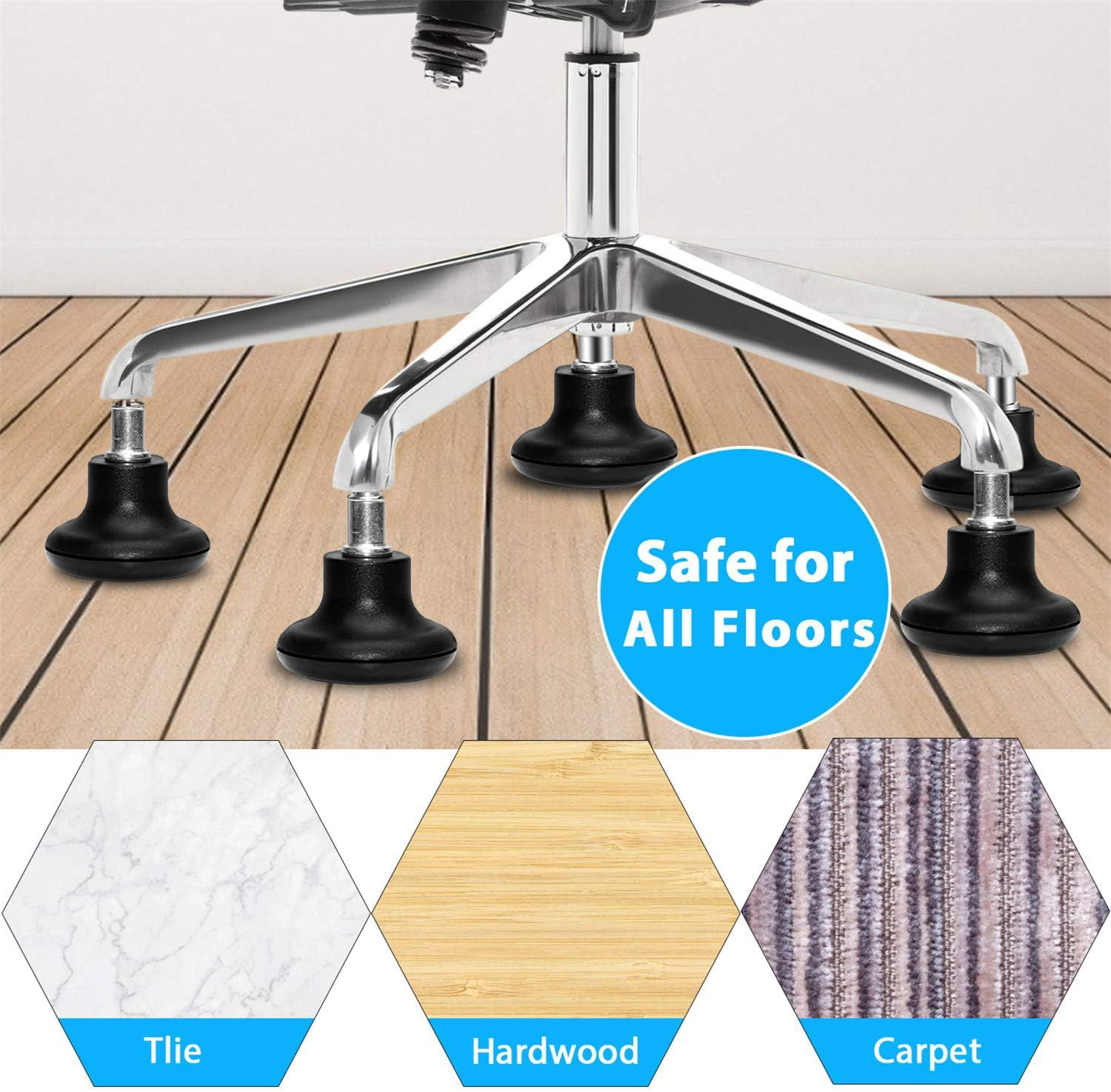 5Pcs Bell Glides Replacement Office Chair or Stool Swivel Caster Wheels to Fixed Stationary Castors, Low Profile Bell Glides with Separate Self Adhesive Felt Pads, Chair Feet Wheel Stopper image number 2