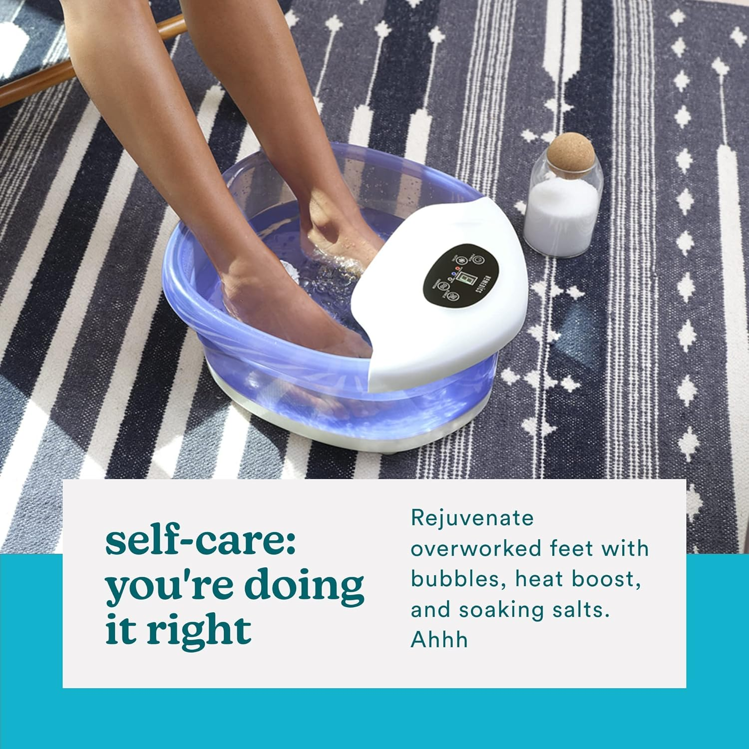 Homedics Salt-N-Soak Footbath with Heat Boost and Soaking Salt Starter Kit, 4 Soothing Massage Rollers, Toe-Touch Controls, Splash Guard, Bubble, Vibration Massage, Bath Salt Dispenser, LED Display image number 3