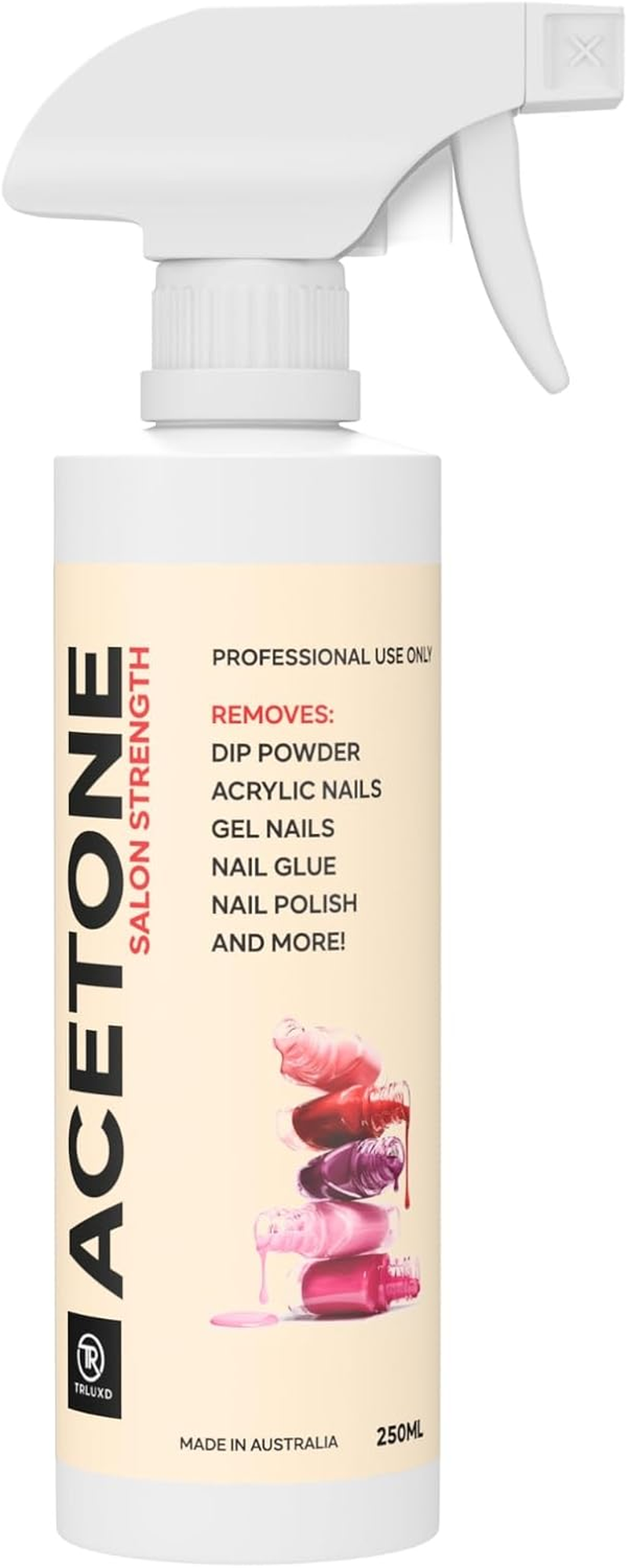 TRLUXD 100% Pure Acetone Gel Acrylic Nail Polish Soak off Remover Triger Spray 250Ml | Australian Made | Multi-Purpose Cleaner Nail Polish, Wax, Adhensive and Many More! image number 2