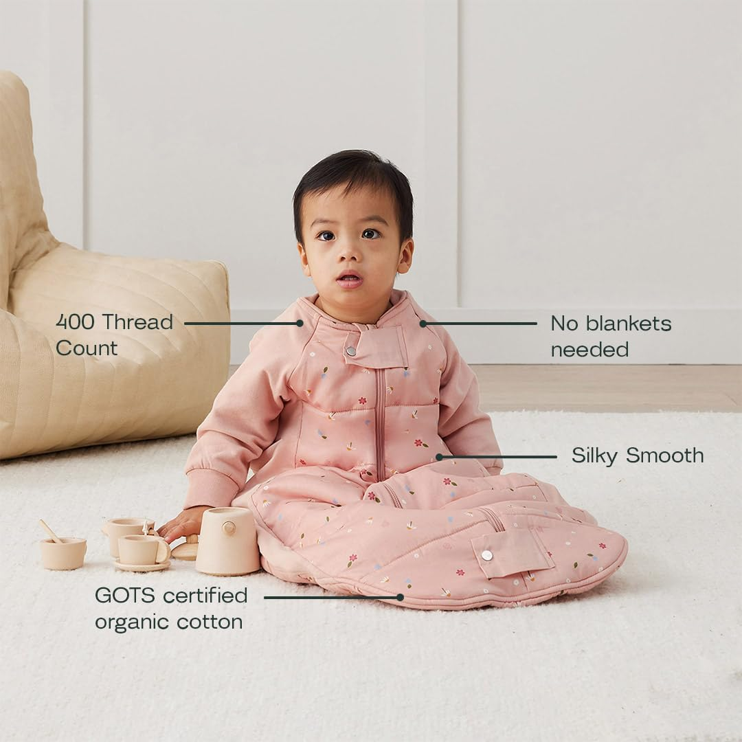 Ergopouch Premium Sleeping Bag 1.0 TOG &ndash; 2&ndash;4 Years &ndash; Daisies Print &ndash; a Premium, Silky-Smooth, Wider-Fit Sleeping Bag &ndash; 400 Thread Count Organic Cotton &ndash; for Toddlers and Preschoolers