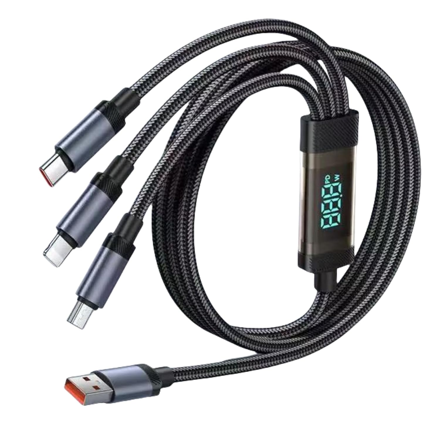 USB C Fast Charging Cable 120W 3 in 1, 2M/6.6Ft Nylon Braided Cord with LED Display, Universal Charger for Iphone 16/15/14/13, Samsung, Android, Pad, Type-C & Micro-Usb Devices image number 5
