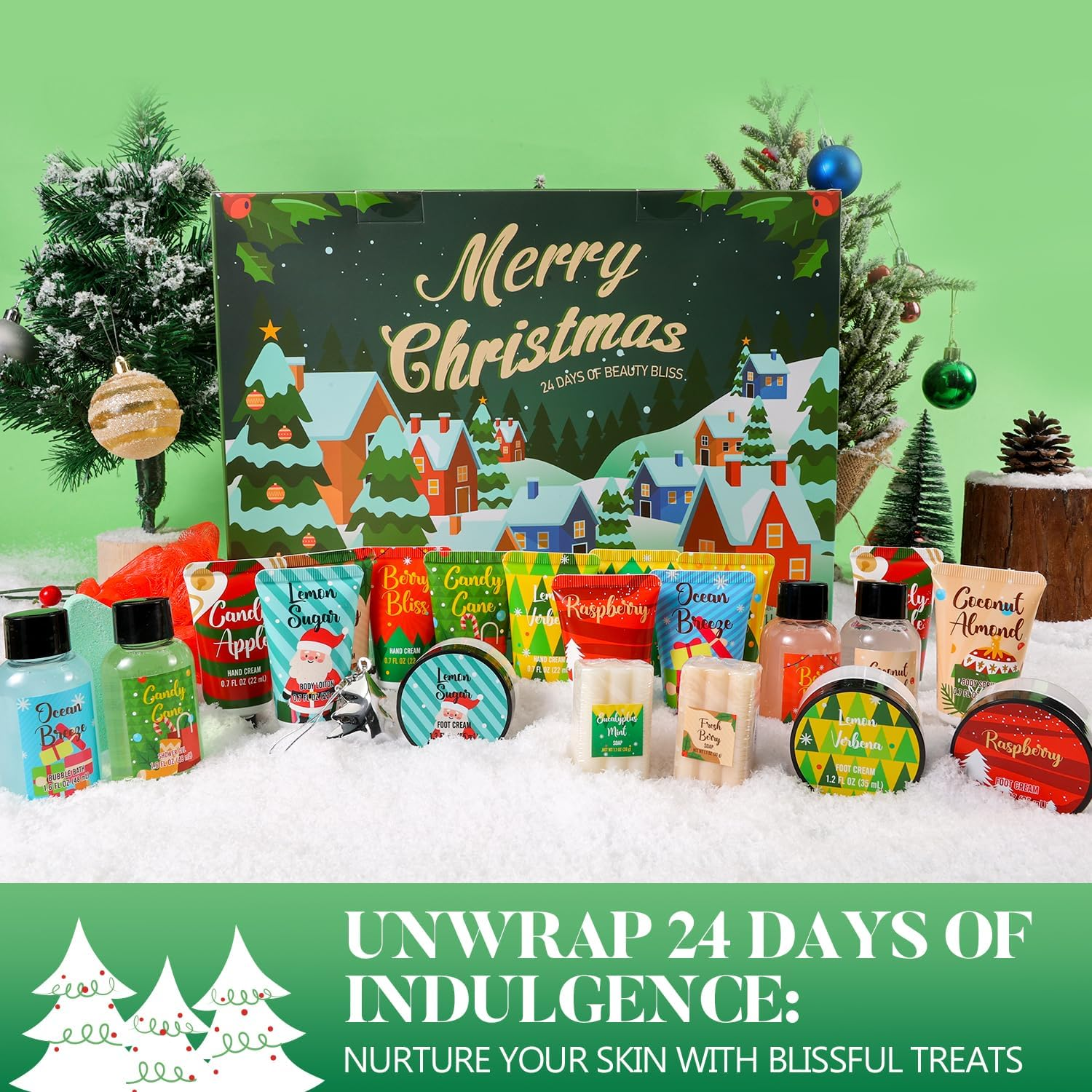 2025 Advent Calendar BODY & EARTH # LOVE Beauty Advent Calendar, Hand Cream 24Pc Gifts for Women, Bubble Bath, Shower Gel, Body Lotion, Soap, Christmas Tree Bath Bomb, Christmas Calendar Gift Set image number 5