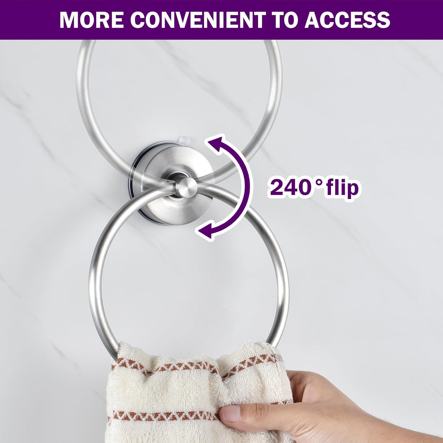 JOMOLA Stainless Steel Suction Towel Ring Holder, No-Drill Bathroom & Shower Accessory, Rustproof Adjustable Towel Rack for Spa, Hotel & Home Use, Brushed Finish, Damage-Free Strong Hold image number 3