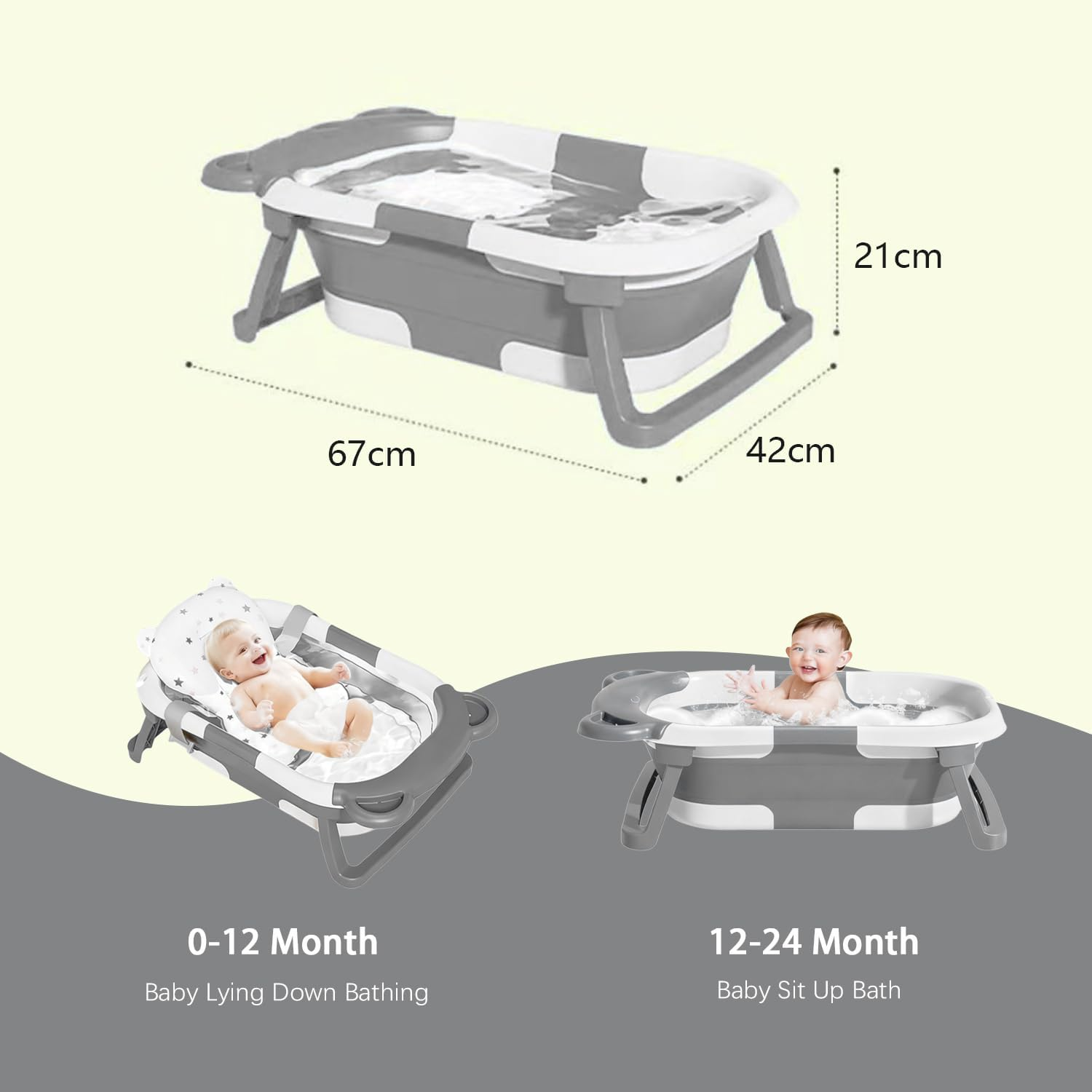 Collapsible Baby Bathtub for Infants to Toddler with Floating Cushion,Foldable Baby Bath Tub Set Applicable 0-36 Month,Perfect Portable Travel Baby Tub for Newborns Boy (Grey) image number 1