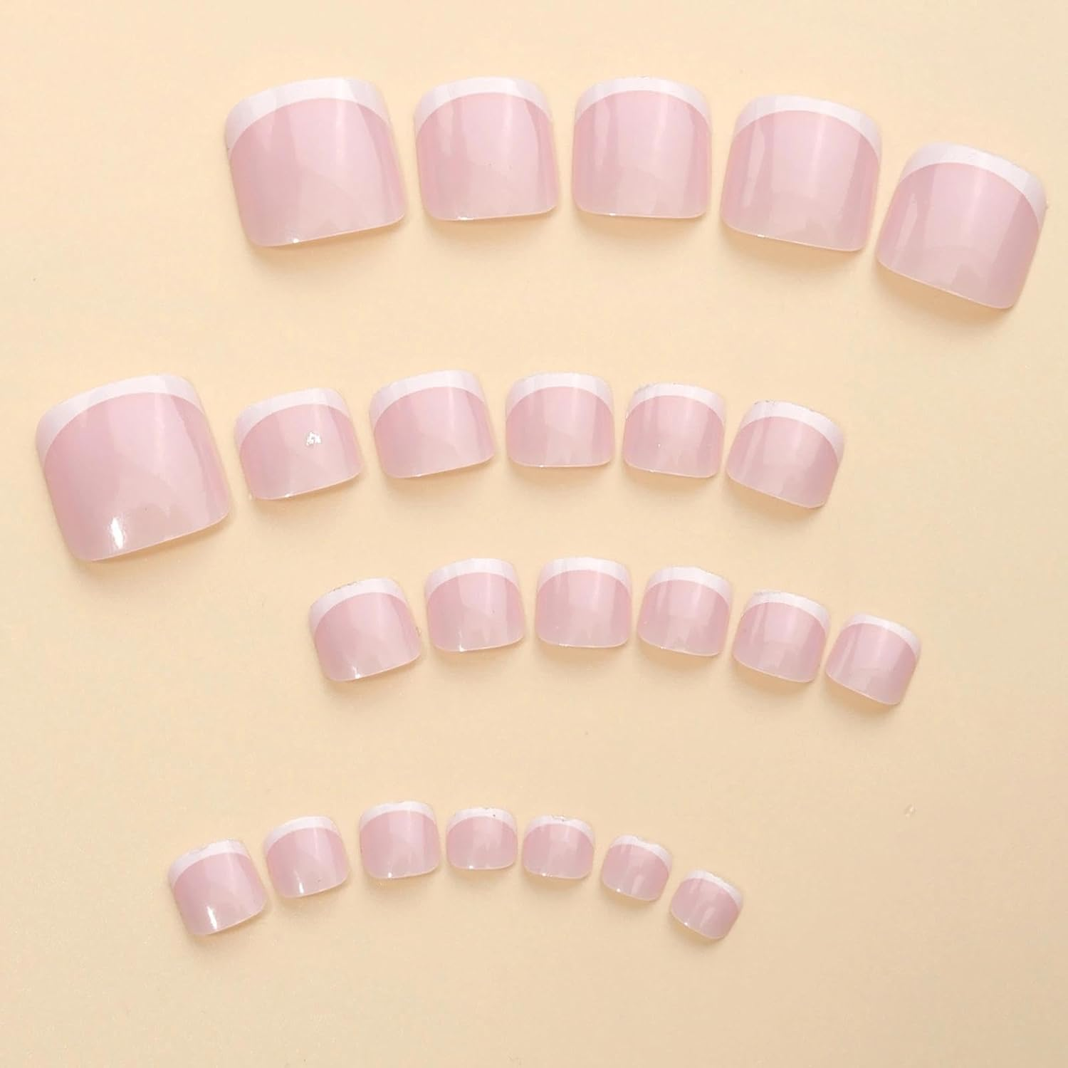 Short French False Toe Nails - Nude Finish with Short Tips - Full Cover Toe Nail Extensions - Stick-On Artificial Toenails for Long-Lasting Glamour image number 1