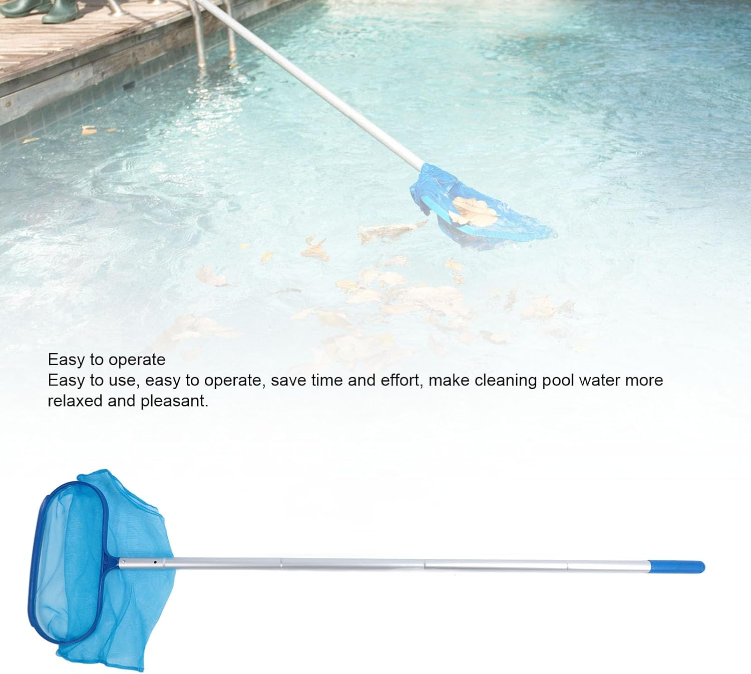 Pool Skimmer, Ultra Fine Mesh Netting Leaf Skimmer with 4 Sections Aluminum Pole Professional Heavy Duty Pool Cleaning Skimmer Leaf Cleaning Nets for Swimming Pools, Spas, Hot Tubs image number 6