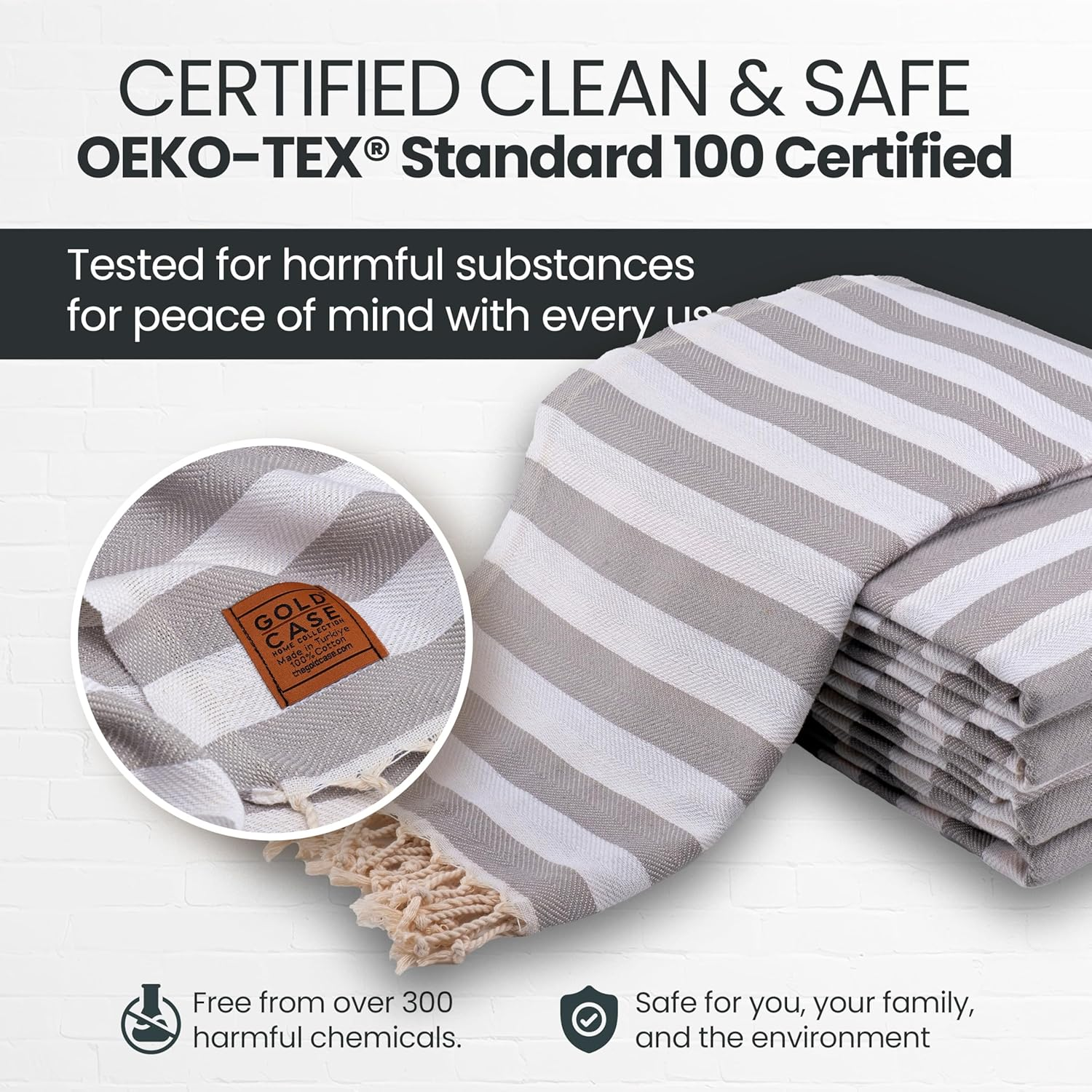 Gold Case Set of 5 XXL Smyrna Turkish Cotton Bath Beach Hammam Towels Peshtemal Towel Throw Blanket, Cotton, Grey, Xx-Large image number 5