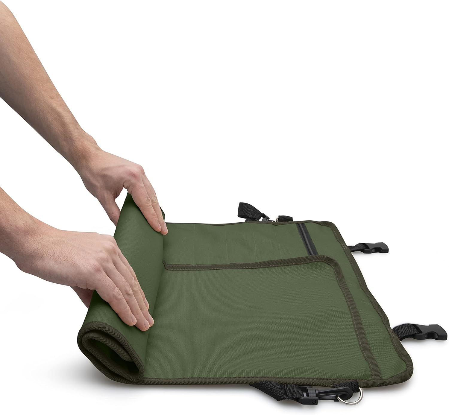 Chefs Knife Roll Bag with 11 Slots, Heavy Duty 16OZ Waxed Canvas Knives Case for Camping, Waterproof Storage Tool Wrap for Equipment of Chef, Comes with Shoulder Strap, Green, Chefs Knife - Green image number 2