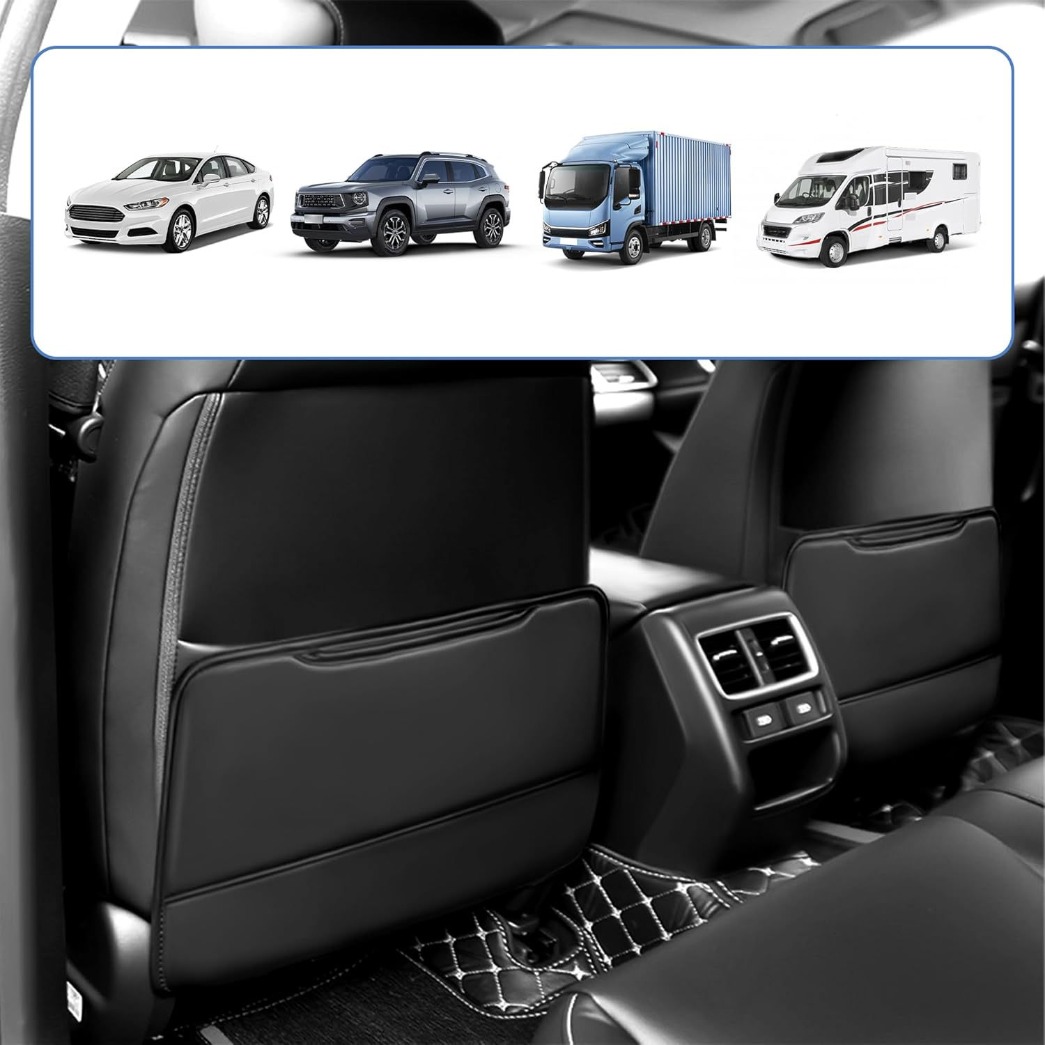 2PCS Leather Kick Mats Back Seat Protector,Storable Car Seat Kick Mats Keeps Car Interior Tidy,Universal Car Back Seat Organizer Car Accessories Fits Cars,Suvs,Trucks (Black) image number 2