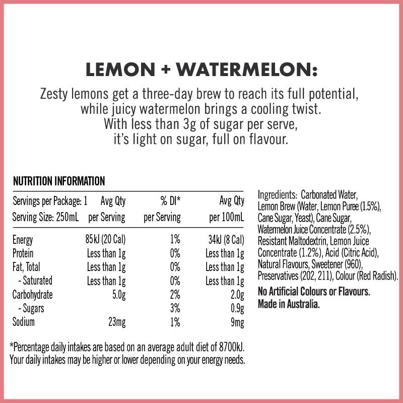 Bundaberg Refreshingly Light Lemon & Watermelon 24 X 250Ml image number 1