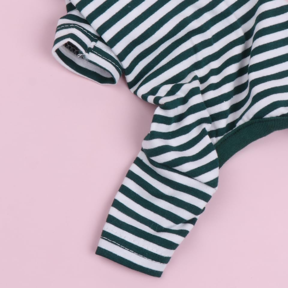 OATIPHO Green Striped Dog Jumpsuit, Cotton Spring Summer Pet Pajamas, Warm Puppy Clothes for Small Dogs, Xs Size, Ideal for Home and Party Wear image number 6