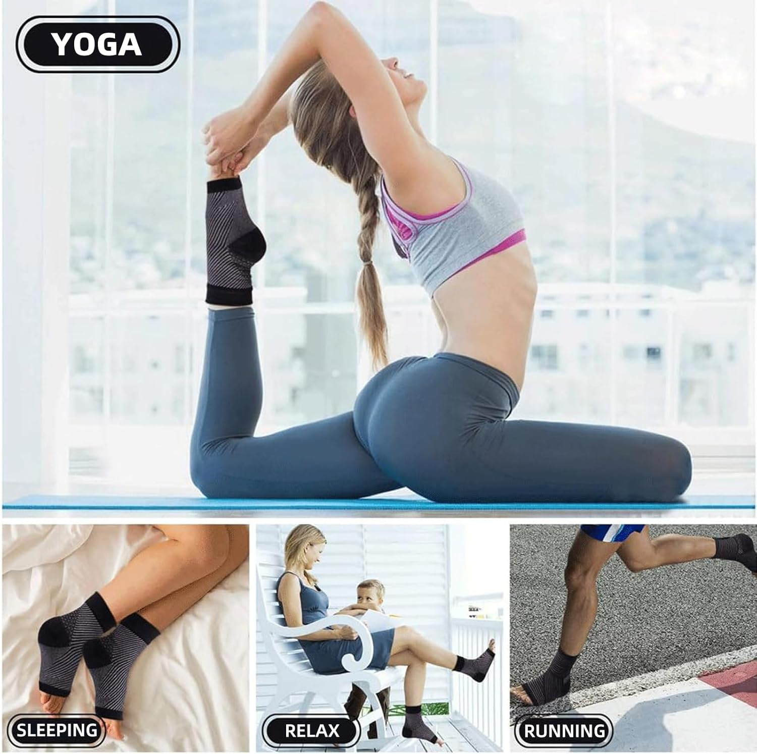 Compression Socks for Plantar Fasciitis, Achilles Tendonitis Relief - Ankle Support Brace Sleeve for Heel Spurs, Foot Swelling & Fatigue, Open Toe Compression Socks Women & Men (1 Pair) image number 5