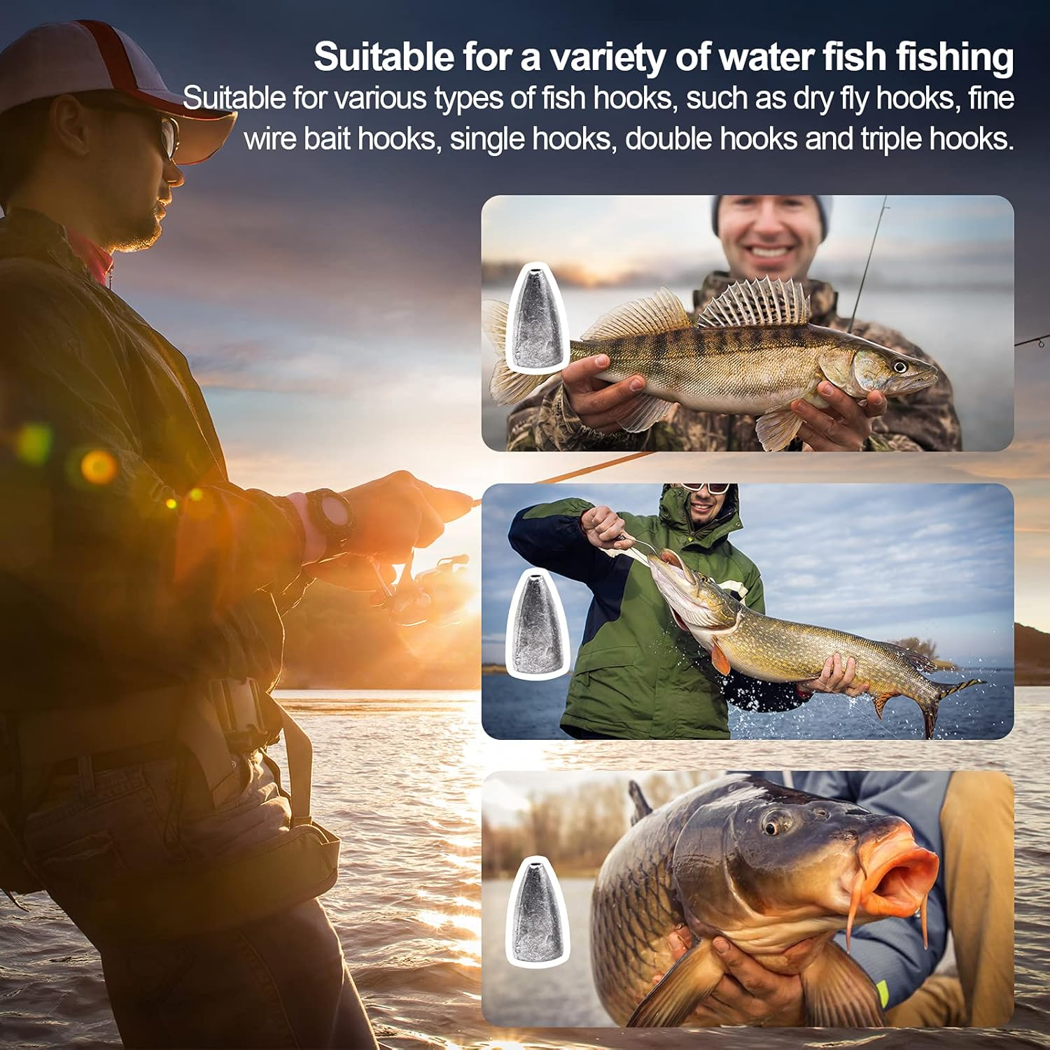 FREGITO 50Pcs Fishing Weight Sinkers, Lead Worm Weights Fishing Sinkers for Bass Fishing Texas Rigs image number 4