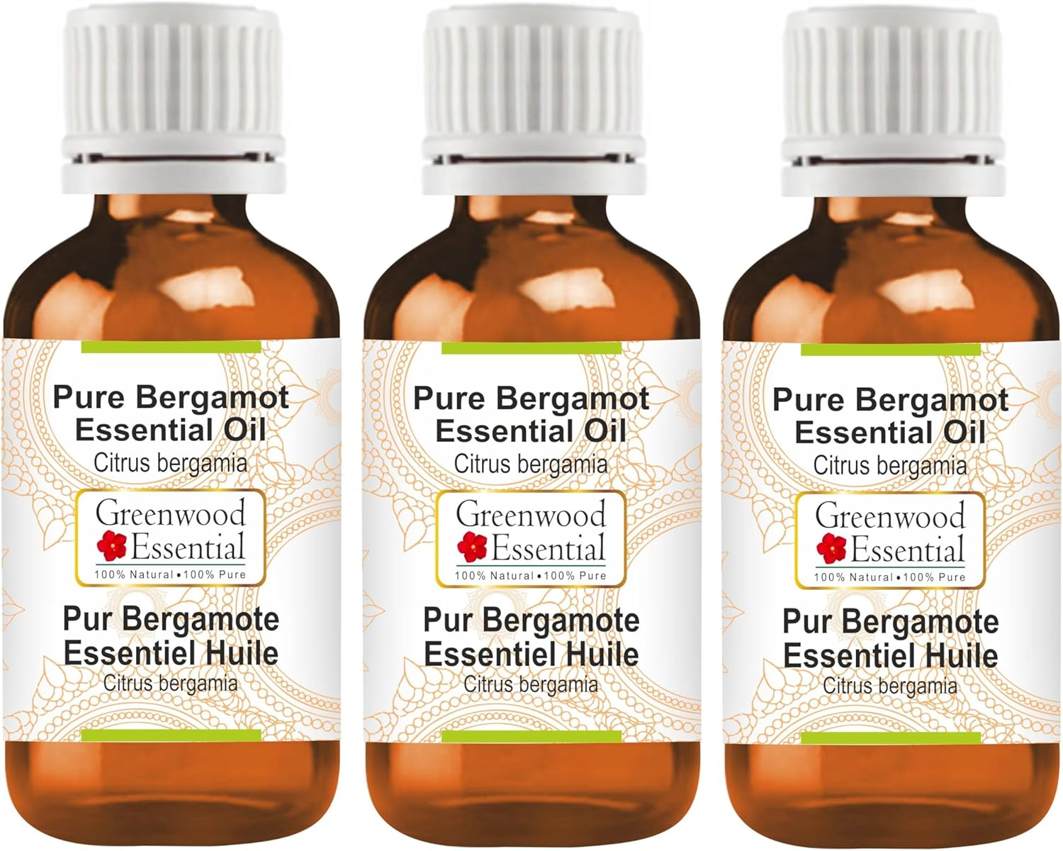 Greenwood Essential Pure Bergamot Essential Oil (Citrus Bergamia) Steam Distilled for Personal Care (Pack of Three) 100Ml X 3 (10Oz) image number 1