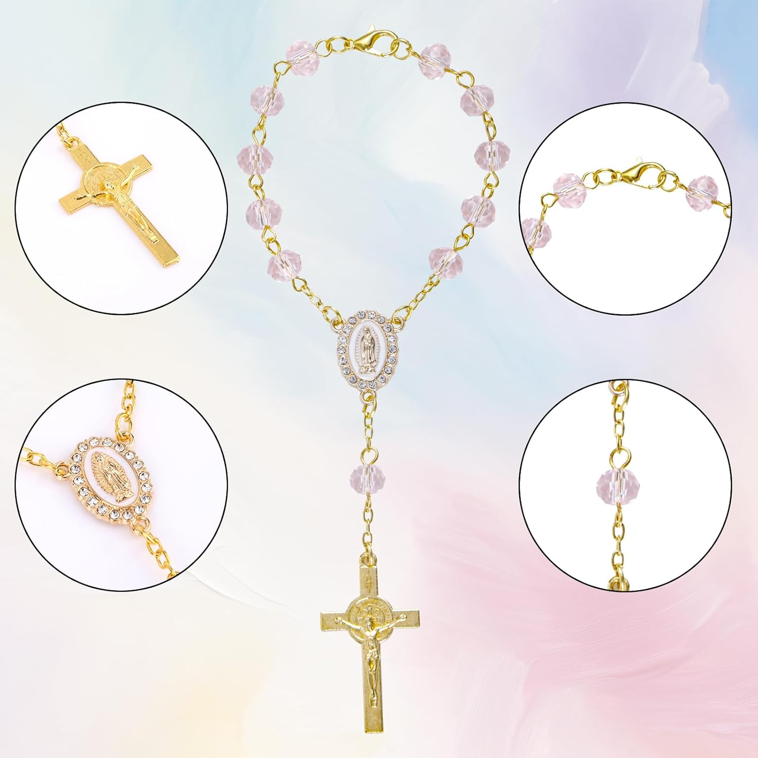 Car Rosary for Rearview Mirror, Car Rosary with Cross Pendant Religious Gift Catholic Hanging Accessory for Rear View Mirror image number 2