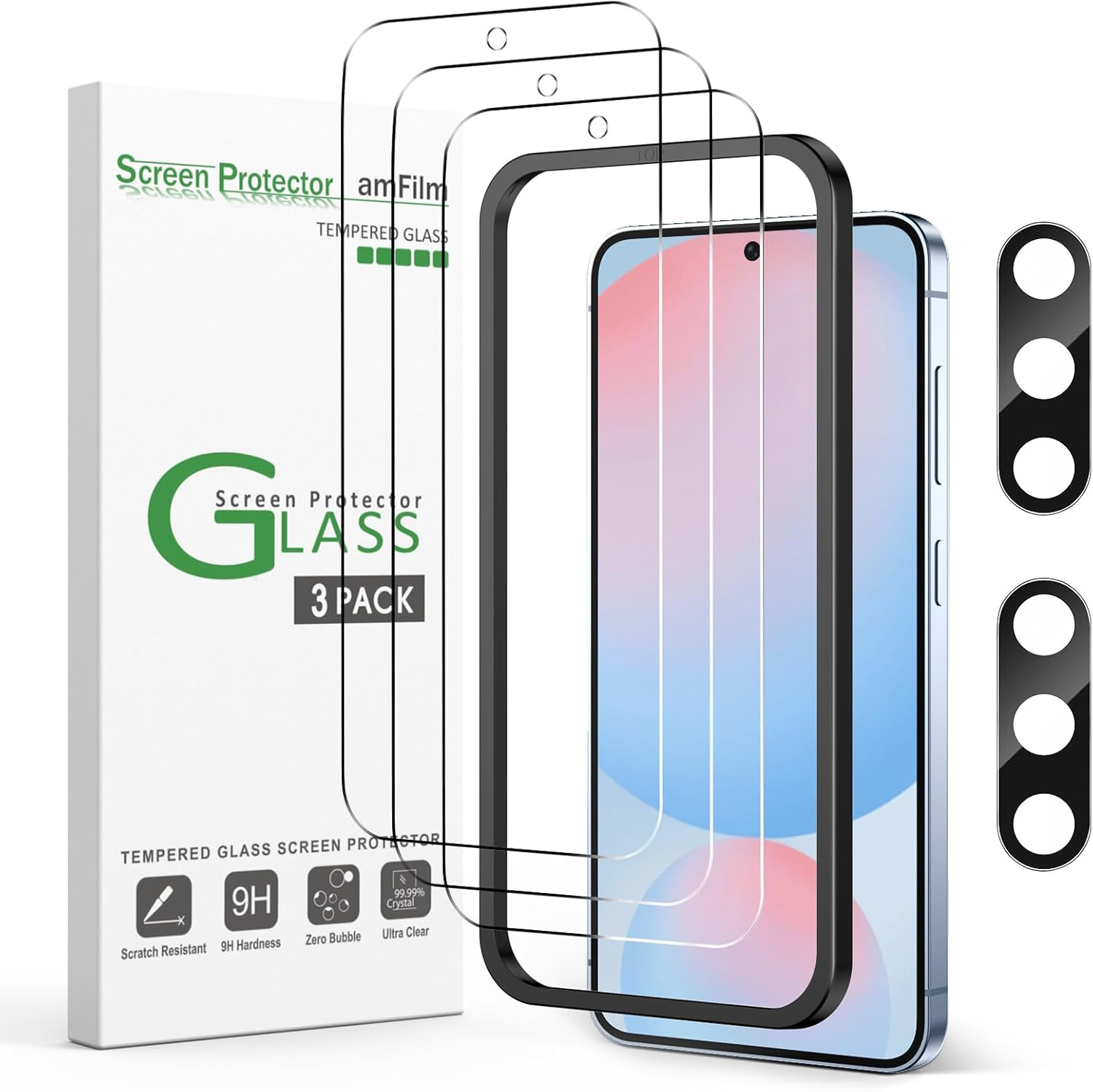 Amfilm [3+2 Pack] Screen Protector for Samsung Galaxy S24 FE with Camera Lens Protector, 9H Hardness Tempered Glass, anti Scratch, Bubble Free image number 3