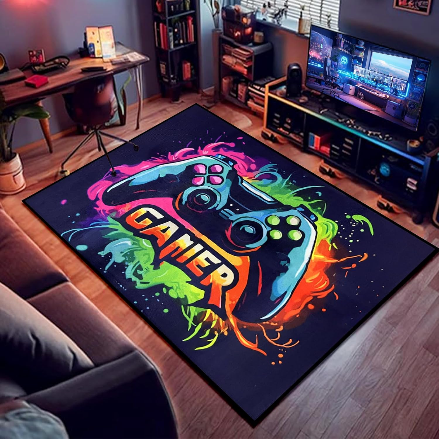 Gaming Rug for Boy Room, Non-Slip Play Carpet for Playroom, 3D Colorful Gamer Play Mat Fun Activity Centerpiece Playmat Area Rugs for Kids World Decor Floor Mat (Color 5, 80 * 120 Cm) image number 6