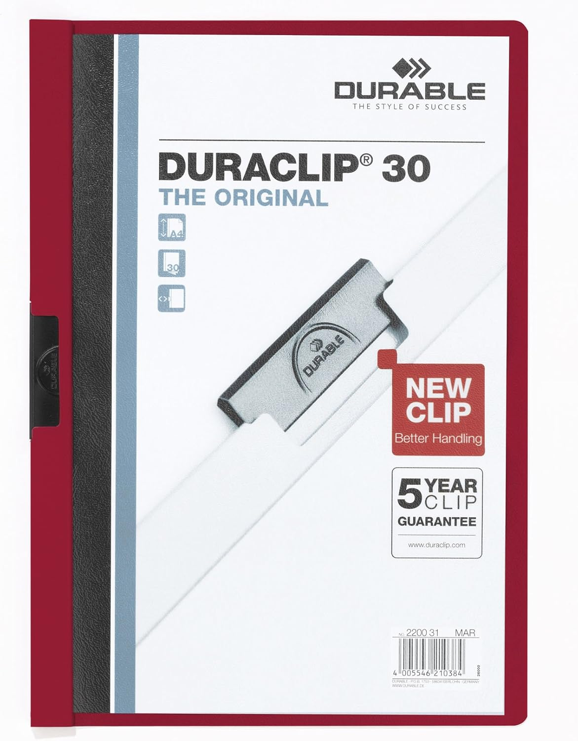 Durable DURACLIP 30 A4 Clip Folder - Holds up to 30 Sheets of A4 Paper - Strong Metal Sprung Clip - Pack of 25 Black Colour Folders for Organising Documents