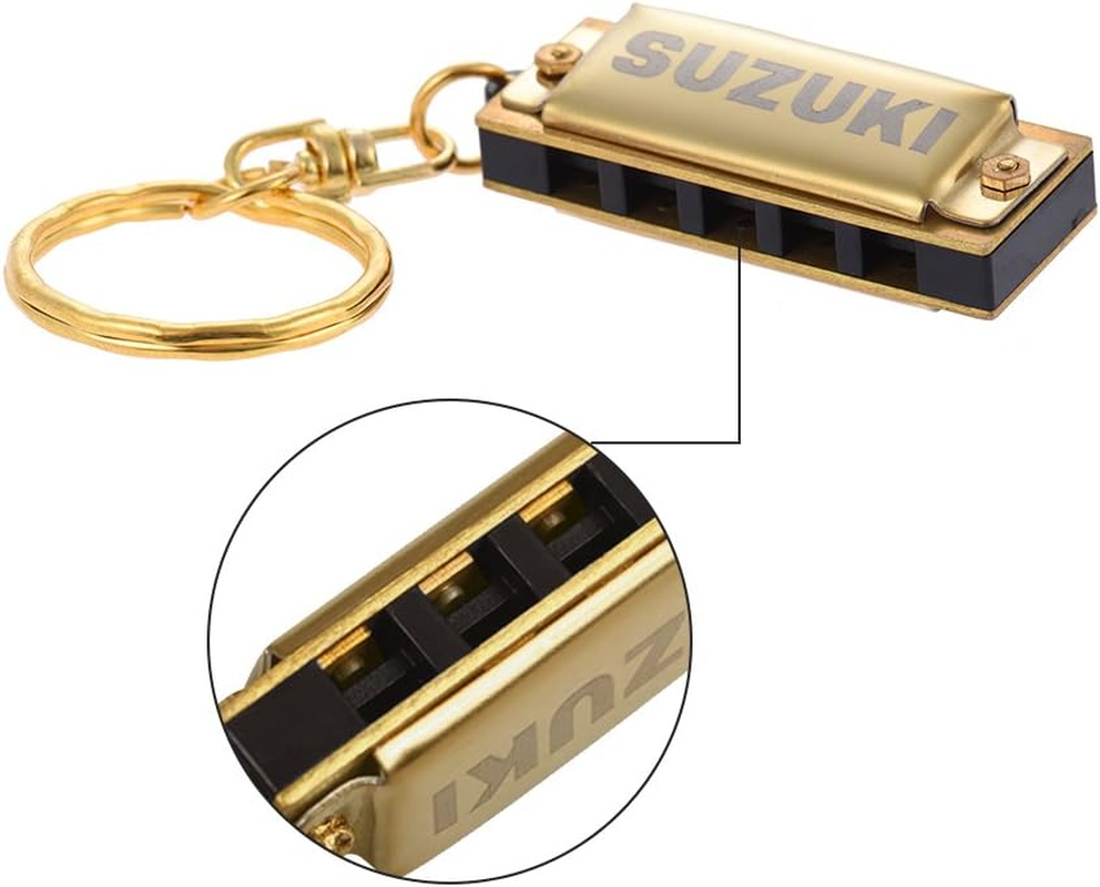 Suzuki Mini 5 Holes 10 Tone Harmonica Keychain Key of C Golden image number 3