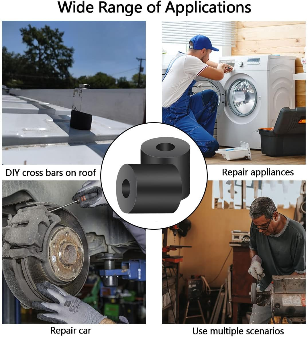 10Pcs Tear Resistant Multi-Purpose Rubber Spacer 1" OD X 3/8" ID X 1" Thick Rubber Bushing Solid Smooth round Neoprene Rubber Washers for Car,Motor,Bars Accessories