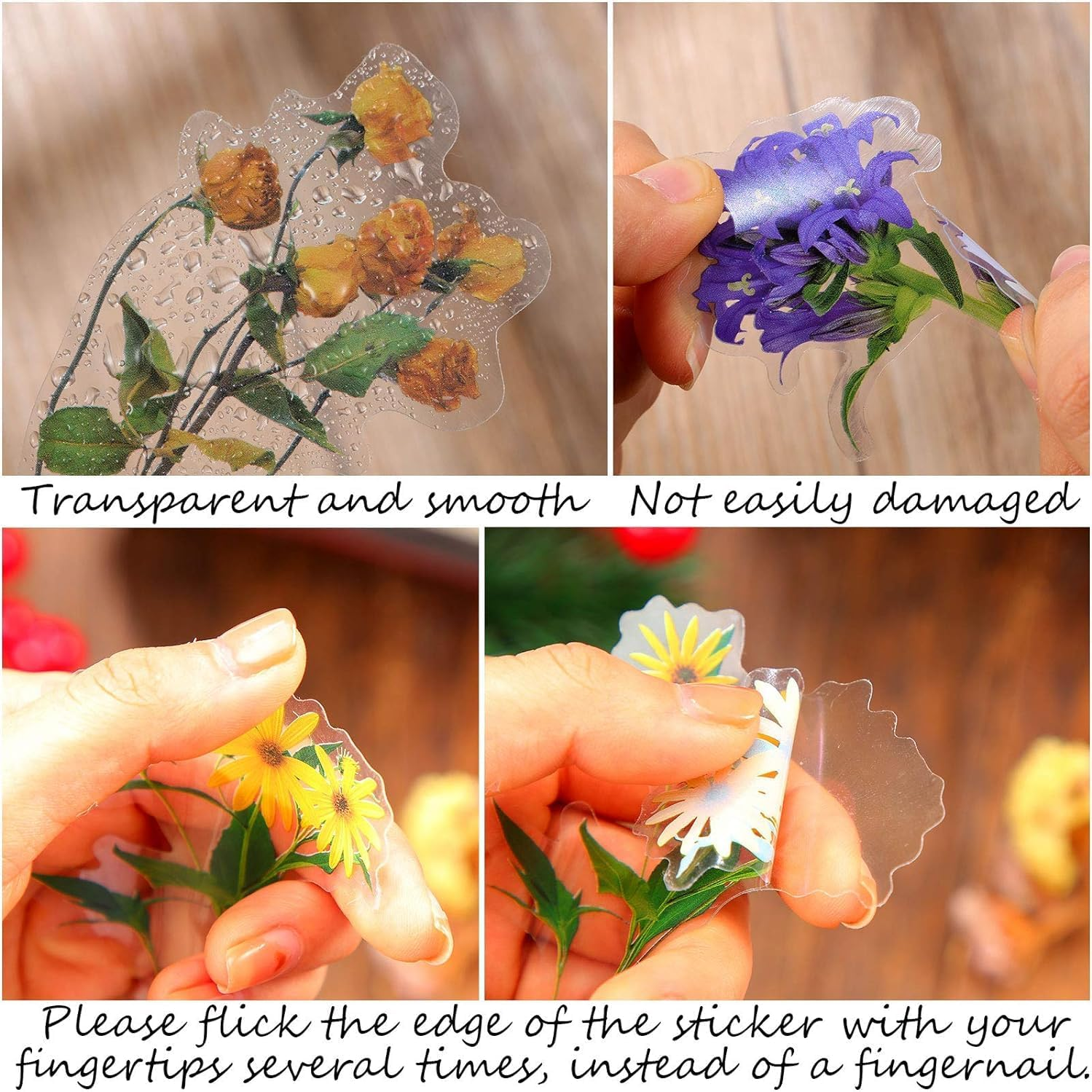 Scrapbooking Supplies Stickers (720Pcs /8Pack), Vintage PET Transparent Decorative Pretty Retro Floral Stickers Set, Self-Adhesive Flowers Daisy Nature Themes Stickers for DIY Art Journaling Crafts image number 1