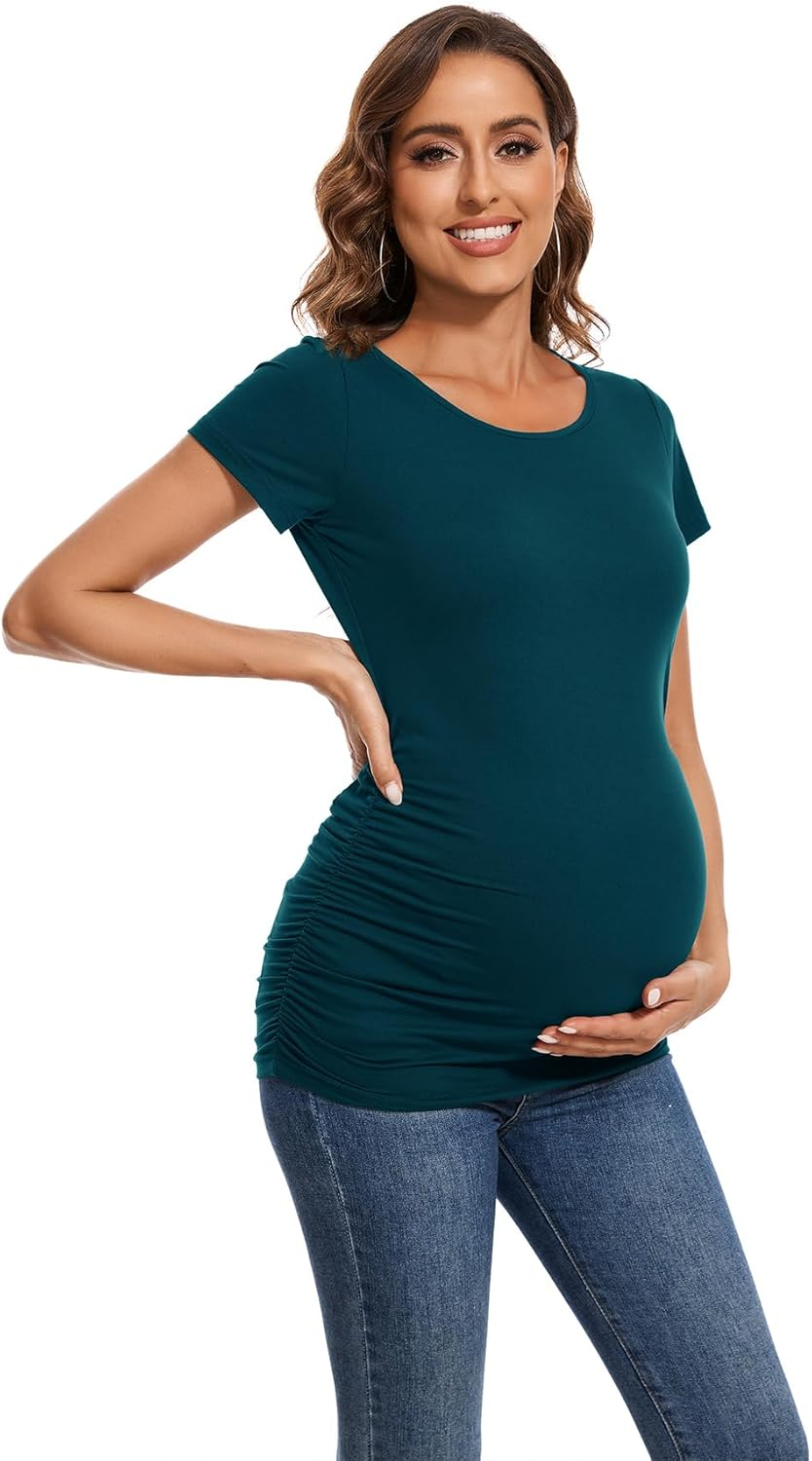 Smallshow Women'S 4 Pack Maternity Shirts Short Sleeve Pregnancy Tops Clothes image number 1