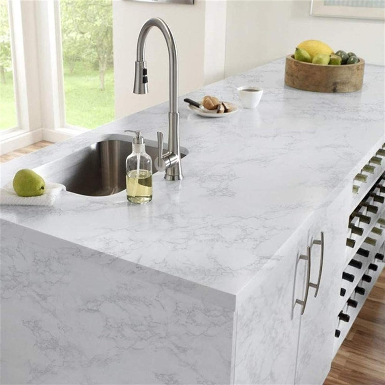 Yancorp 24Inch Wide White Gray Contact Paper Peel and Stick Wallpaper Marble Easily Removable Countertops Cover Grey Self-Adhesive Backsplash Contact Paper (White Gray, 24"X197") image number 6