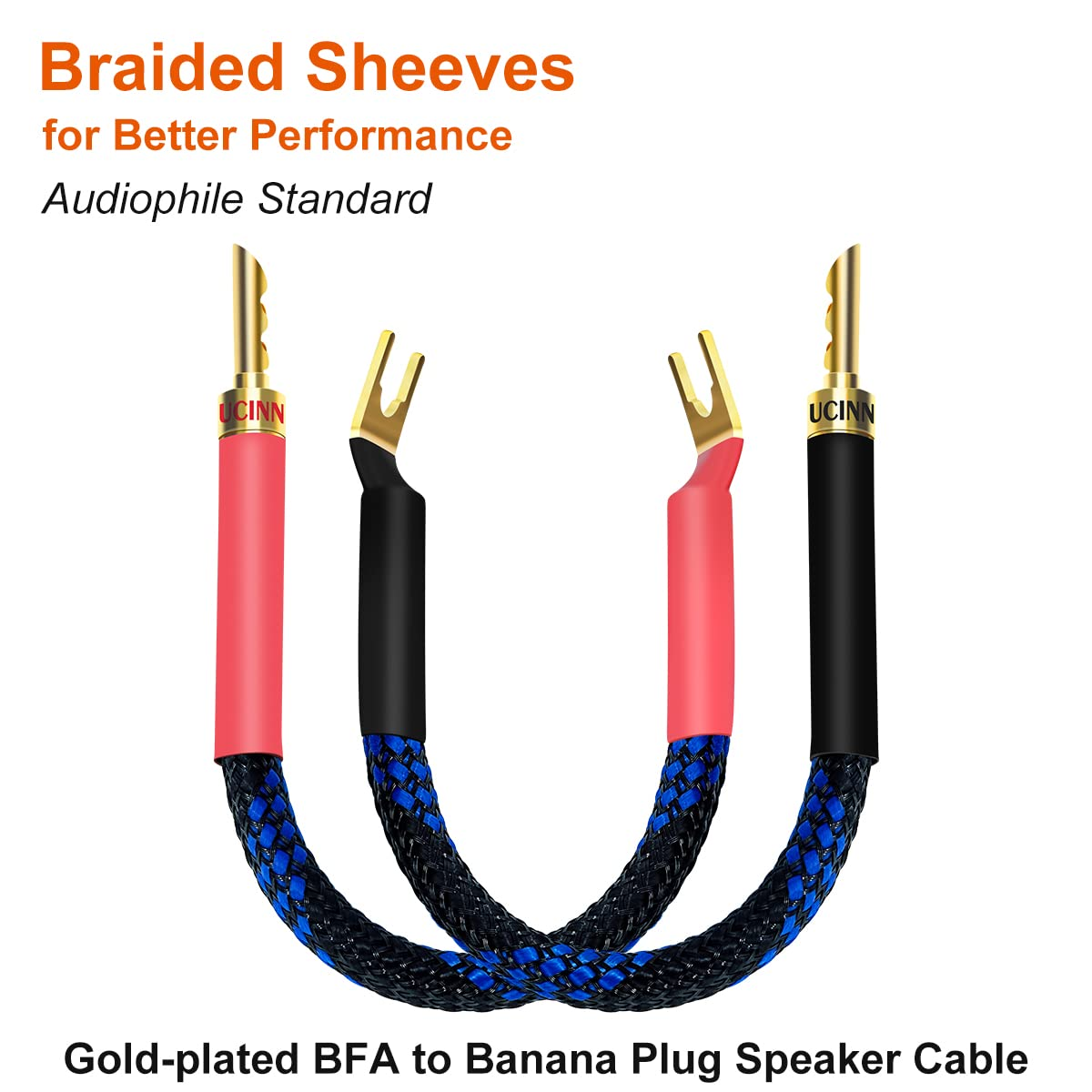 UCINNOVATE BFA Speaker Jumper Cables with Banana Plugs, 4 Pack 20Cm/7.8&rdquo; BFA to Y Plug Banana Bi-Wire Speaker Cable Bridge, 11AWG Hifi Speaker Jumper Cable with Gold Plated Spade for Home Theater image number 4