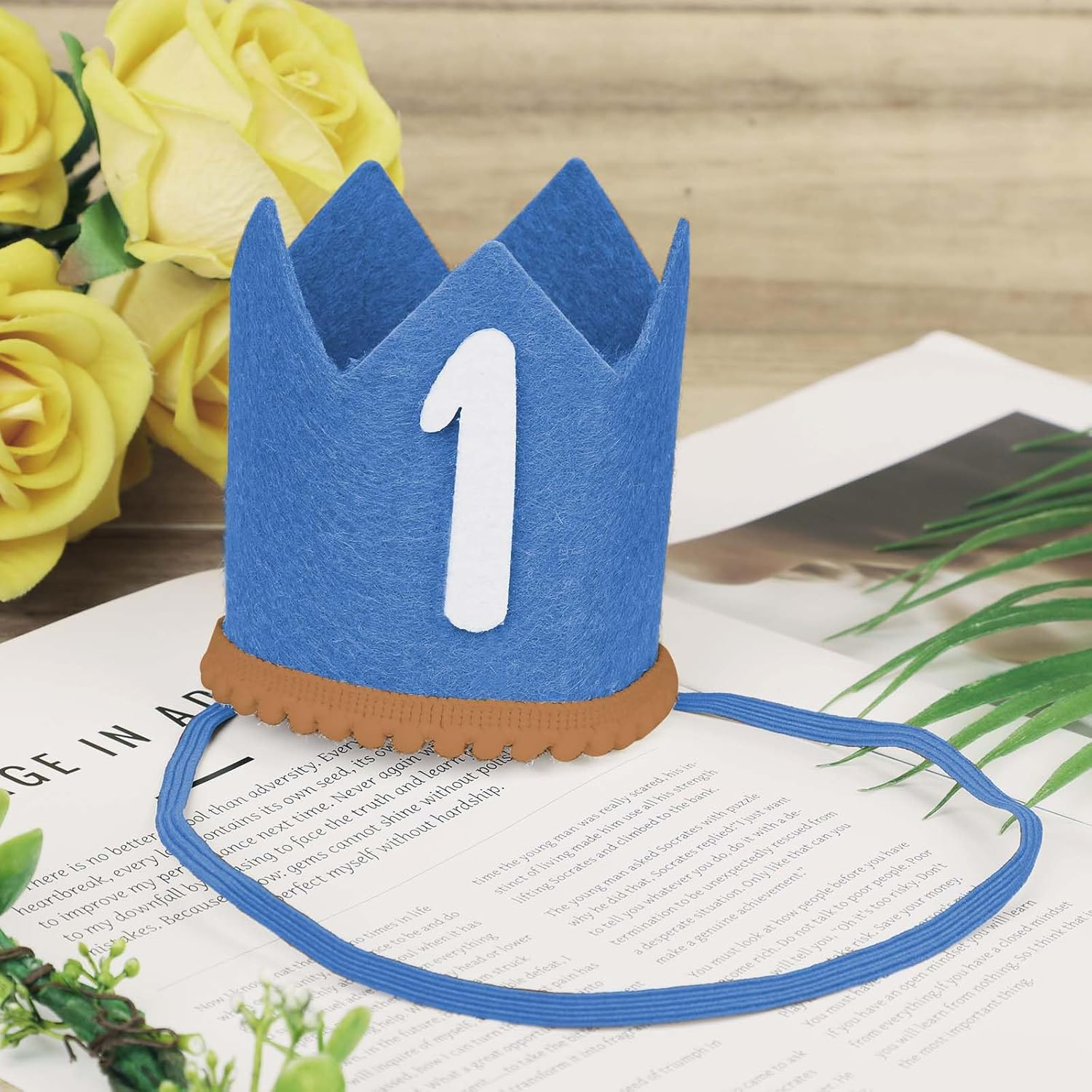 First Birthday Hat for Baby, 1St Birthday Party Supplies Boho Cute Birthday Crown with Elastic Band for Girls Boys Birthday Party Decorations (Blue) image number 5