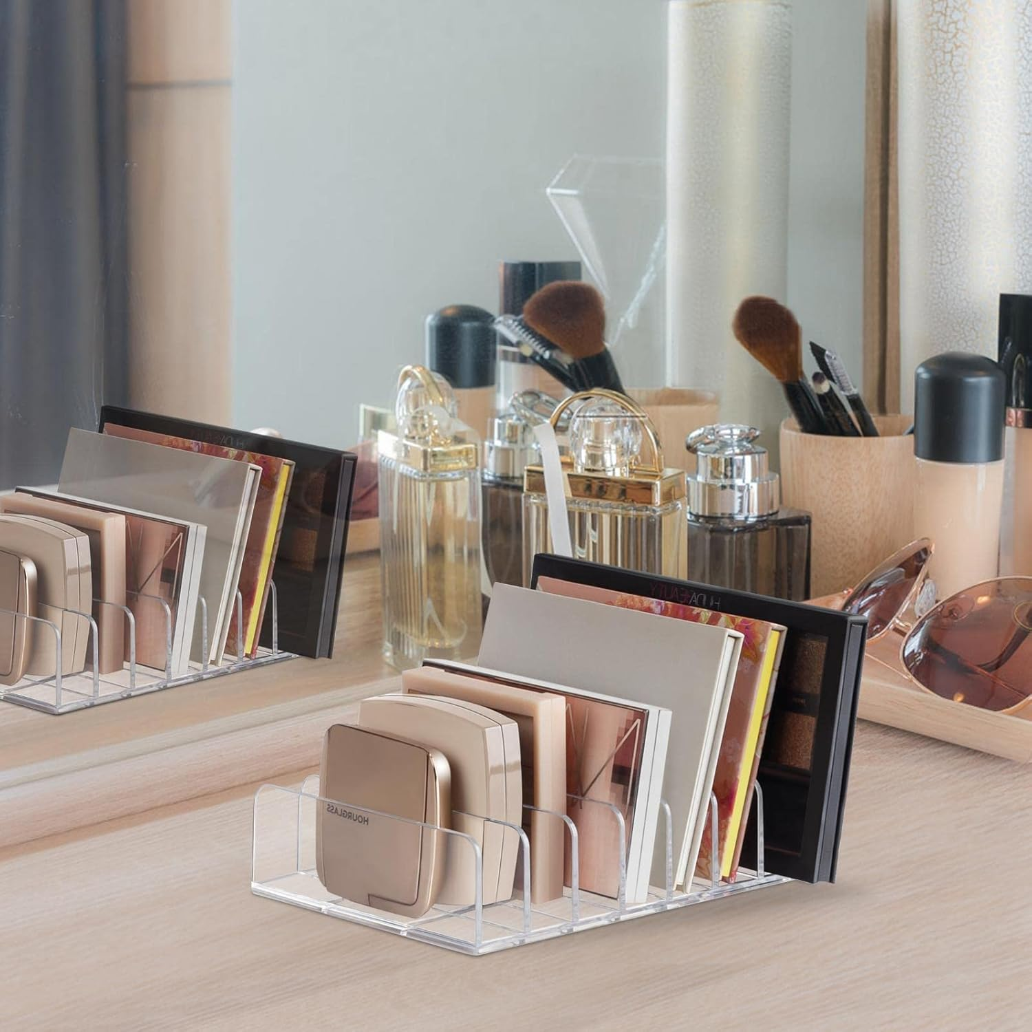 Boxalls 2 Pack Makeup Palettes Organizer, Acrylic Eyeshadow Palette Holder, Clear Make up Organizer Storage Stand, Divided Cosmetic Beauty Organizator for Vanity, Contertop, Cabinet -7 Sections image number 6