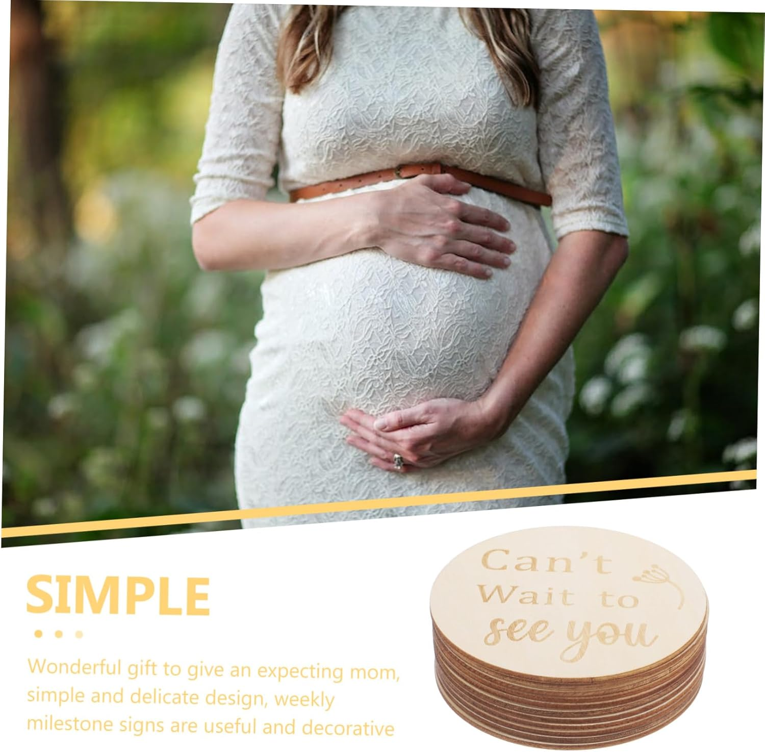 11-Piece Wooden Pregnancy Journey Milestone Discs Set Double-Sided Weekly Signs for Newborn Photo Props Track Your Baby'S Growth Milestones image number 5