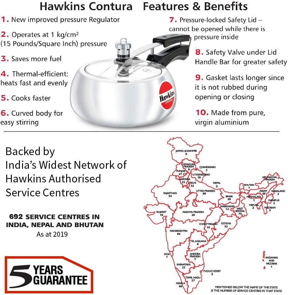 Hawkins Contura Pressure Cooker, 2 Litre Capacity