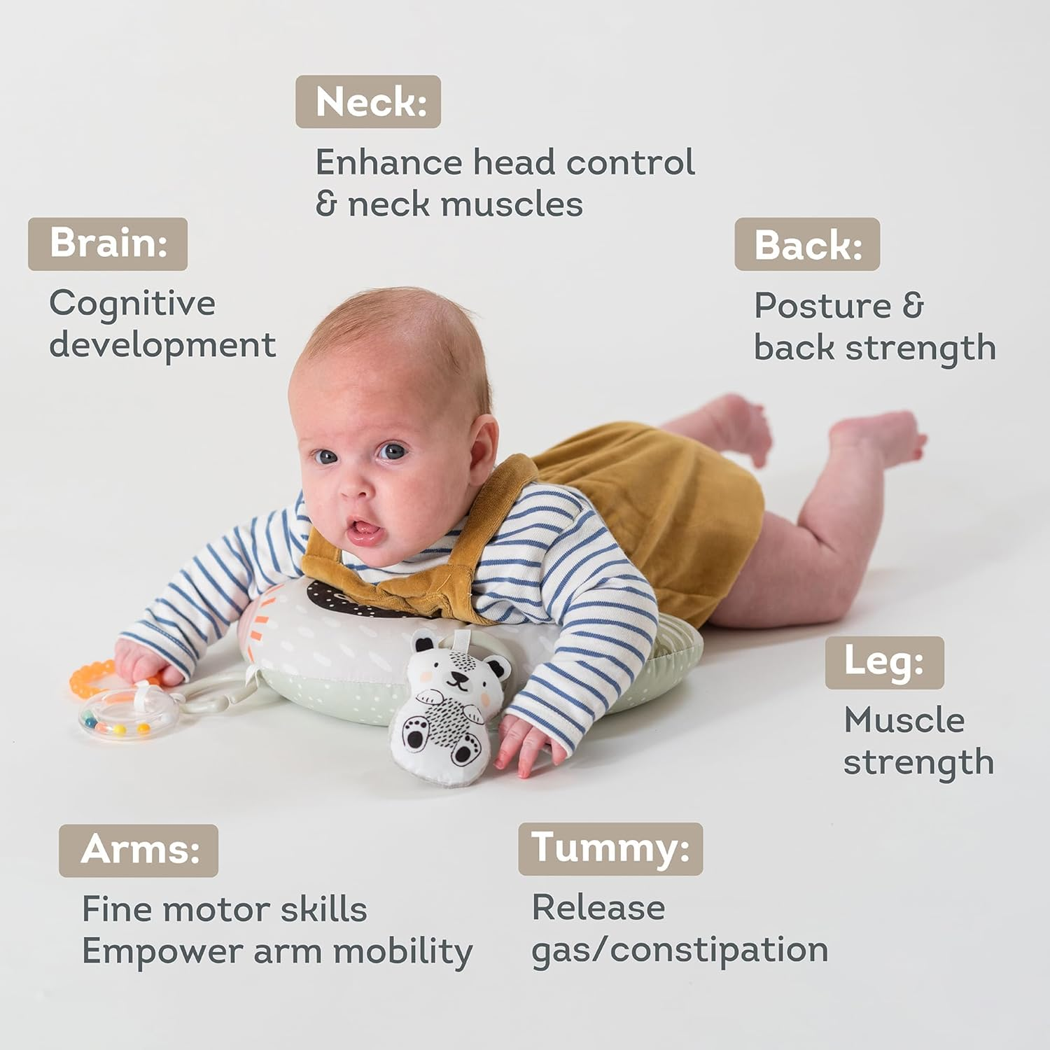 Taf Toys Ergonomic Tummy Time Pillow with Teether and Rattle - Soft and Supportive Baby Prop Pillow for Enhanced Motor Skills Development image number 4