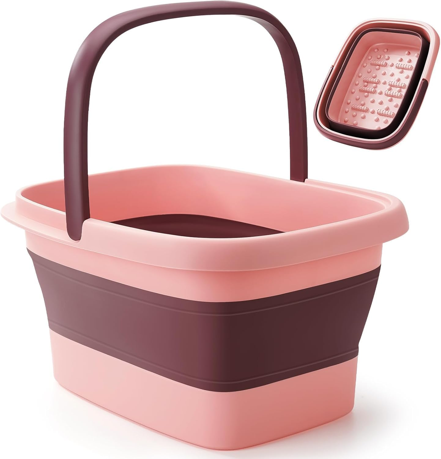 Collapsible Foot Bath Basin with Handle & Placement Slot, Foldable Plastic Foot Soaking Tub with Massage Acupoints, Folding Bucket for Pedicure Feet Spa Feet Soaking