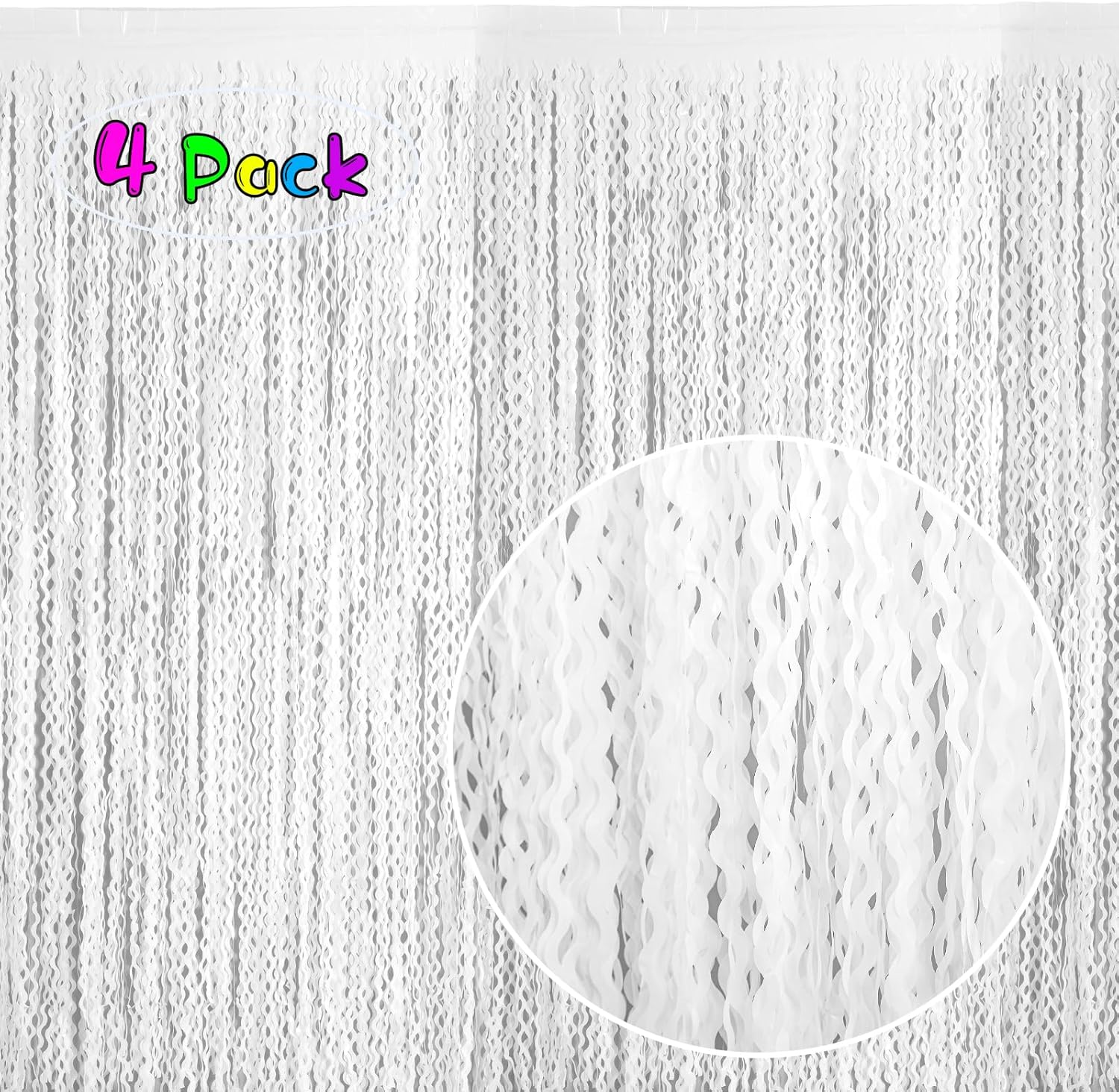 4 Pack White Door Streamers Foil Backdrop - 3.3X6.6Ft Metallic Tinsel Foil Fringe Curtains Photo Booth Backdrop for Party Decoration - Black image number 4