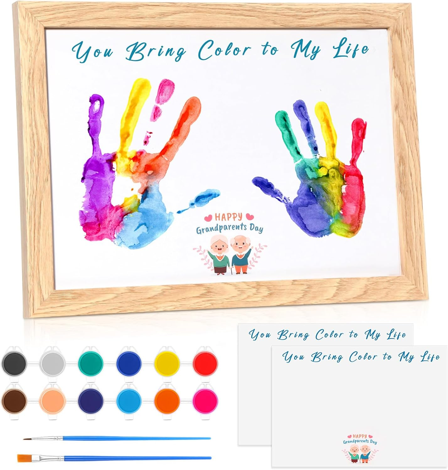 Gerrii Grandparents Day Family Handprint Greeting Cards Gifts Set, Wooden Frame with DIY Craft Keepsake Gift, Family Gifts for Home Decor Heartfelt Kindergarten Grandparents Day Activities image number 2