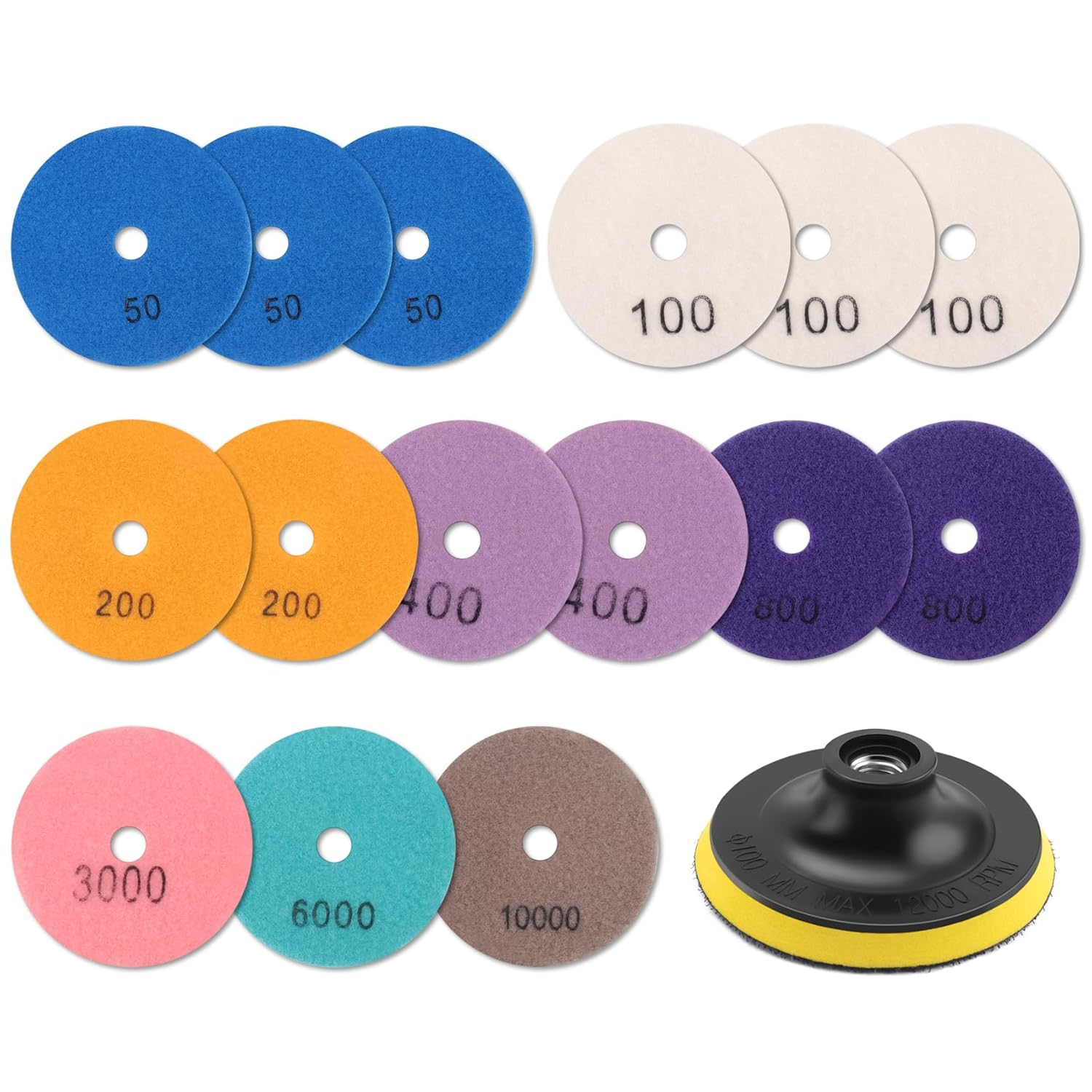 16Pcs Polishing Pads Kit 4 Inch 100Mm Wet/Dry for Stone Concrete Marble Polishing Use Grinding Discs Set image number 6