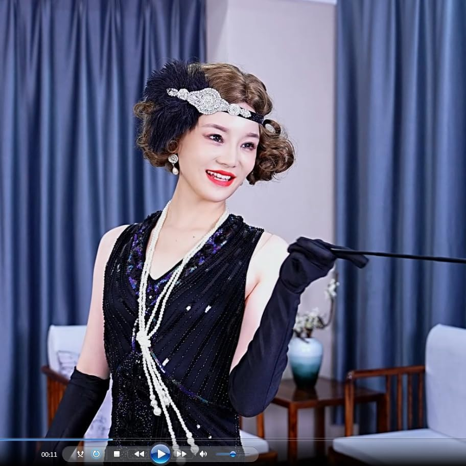 1920S Gatsby Headpiece for Women Black Feather 20S Headband for Gatsby,Vintage 1920S Flapper Hair Accessories for Lady image number 3