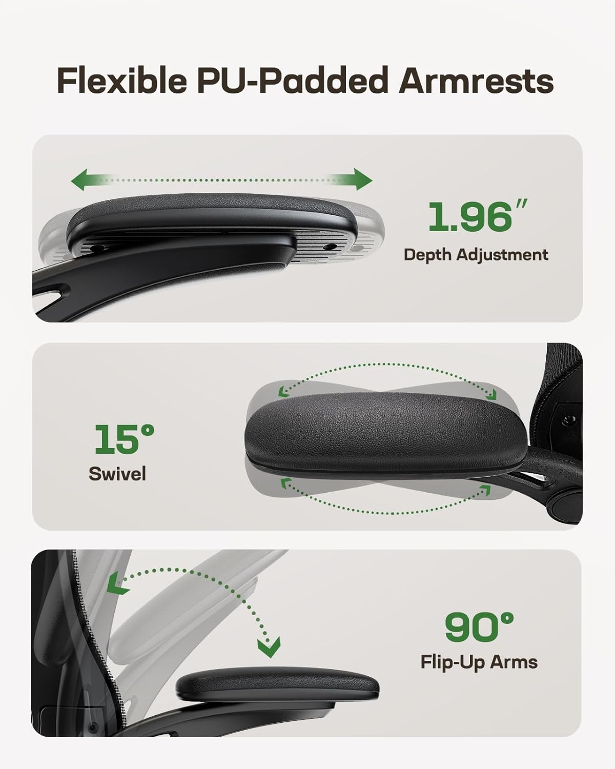Marsail Office Chair Ergonomic Desk Chair with Adjustable Headrest Lumbar Support and Foldable 3D Armrests Computer Chair with Height Adjustment Swivel Chair up to 136 Kg / 300 Lb Load Capacity image number 4