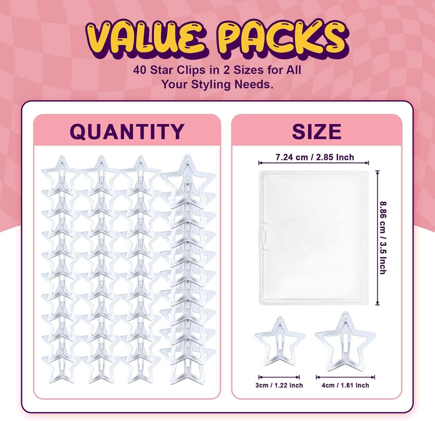 JASVERLIN Star Hair Clips, 1.22" and 1.61" Cute Kawaii Snap Barrettes for Women Girls Teens, Y2K Fashion Festival Rave Hair Accessories 2000S Aesthetic Stars Stuff Non Slip 40 Pcs (Matte Silver) image number 6