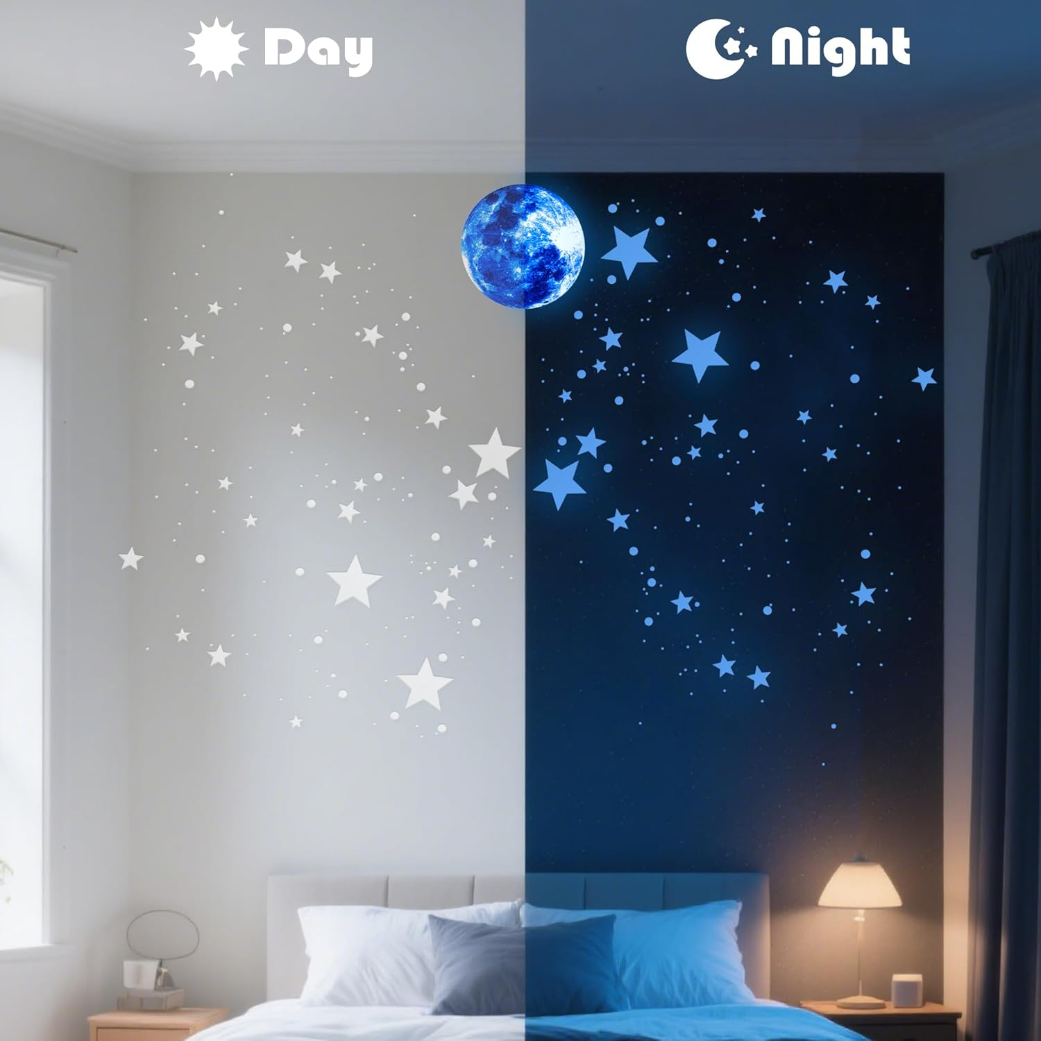 Glow in the Dark Stars for Ceiling, Moon Planet Star Stickers for Wall Decor, Glow in the Dark Star Stickers and Dots Wall Stickers Decor, Boys Room Decor and Nursery Decor, Blue(7.8In, 435Pcs) image number 6